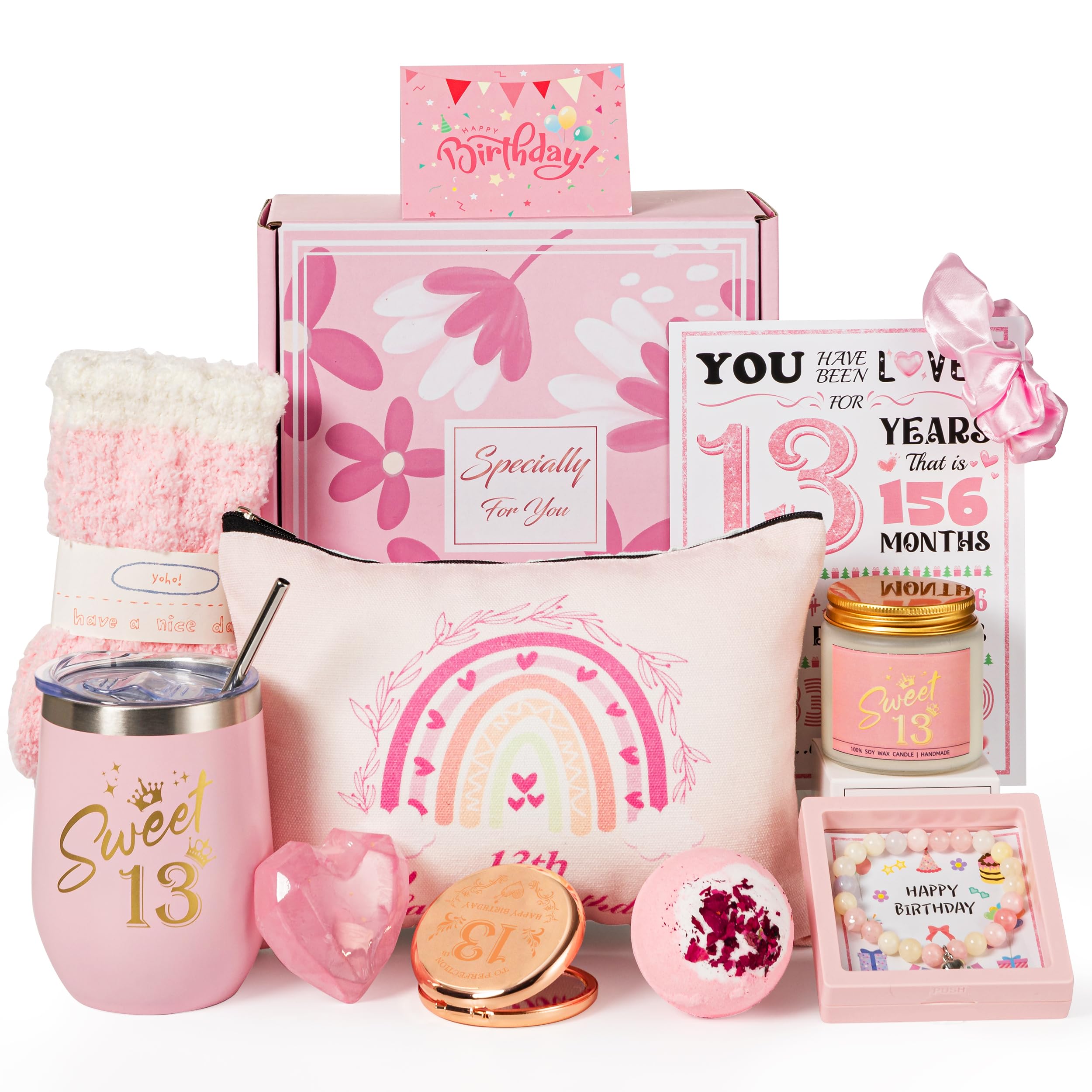 13th Birthday Gifts for Girls,Happy 13th Pamper Gift Basket Ideas for Daughter, Cute Unique Sweet 13 Year Old Birthday Hampers Presents for Her,Best Friend Niece,Granddaughter, Sister, Friend, Teens