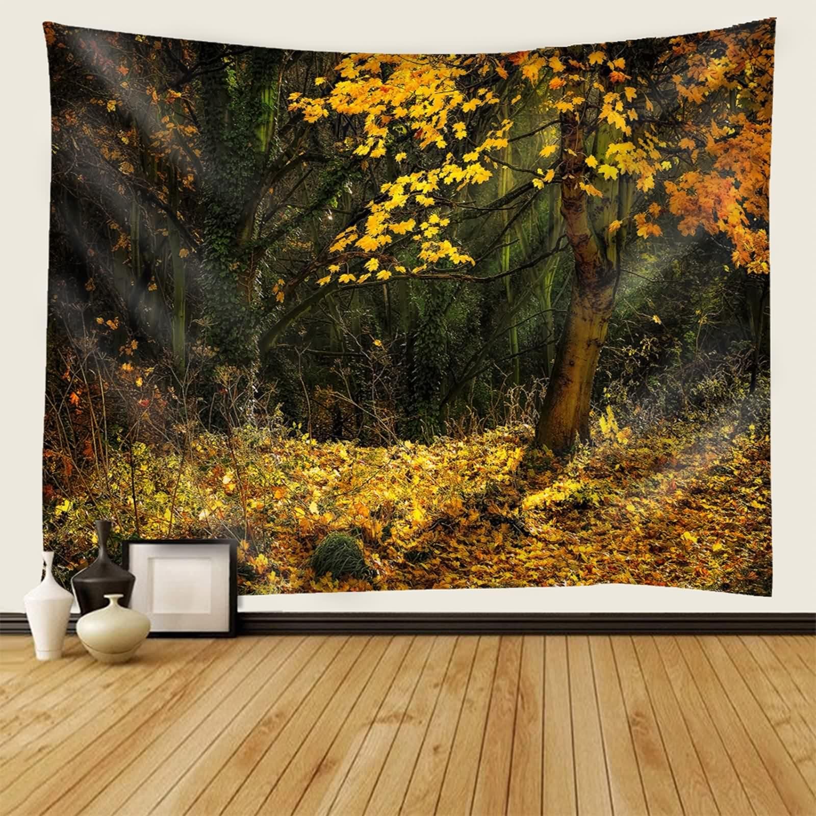 Tolldek Dywan ścienny, naturalny, żółty, gobelin, jesień, drzewo, dżungla, dekoracja domu, na obrus, dekoracja sypialni, 260 x 240 cm