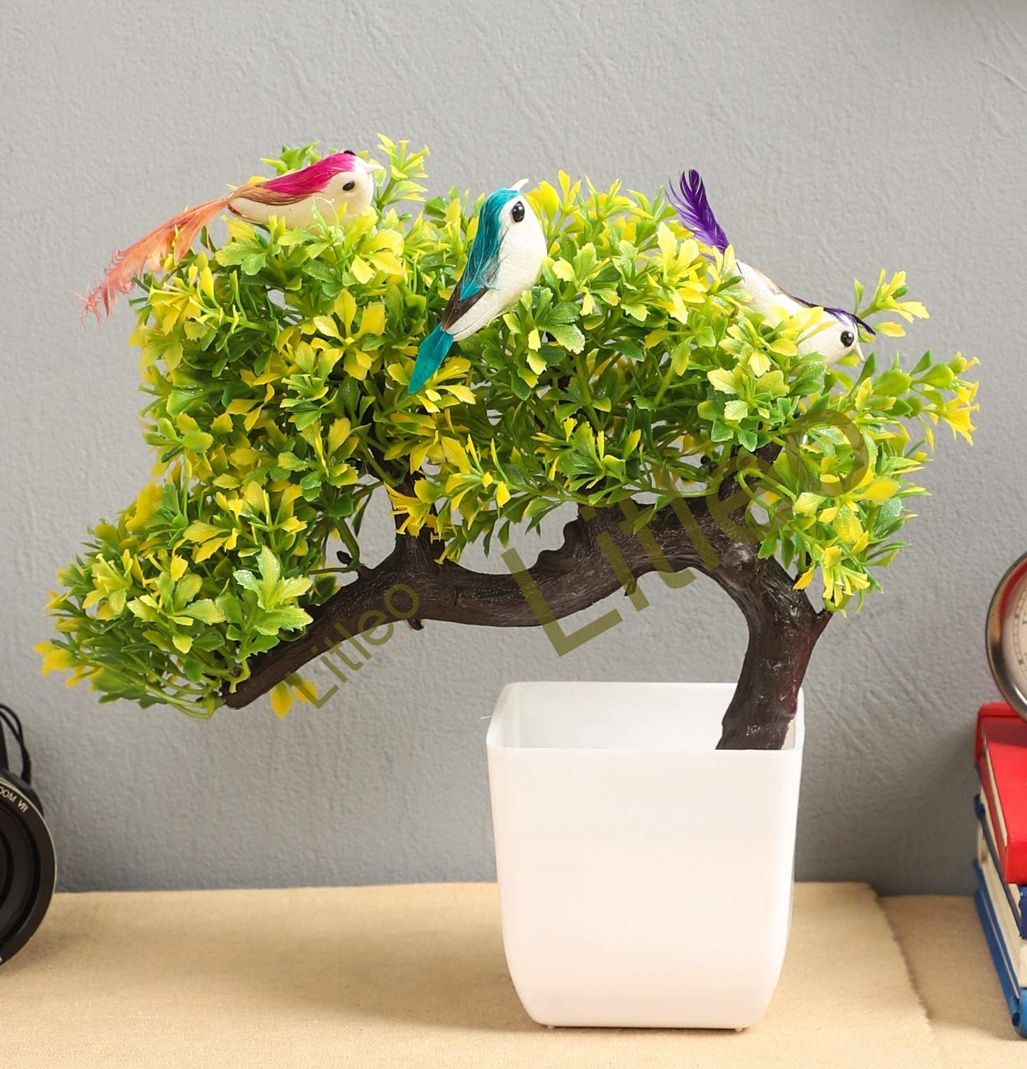 Litleo® Tree with 3 Birds on it , for Home Office or Gift , Artificial Plant (1)