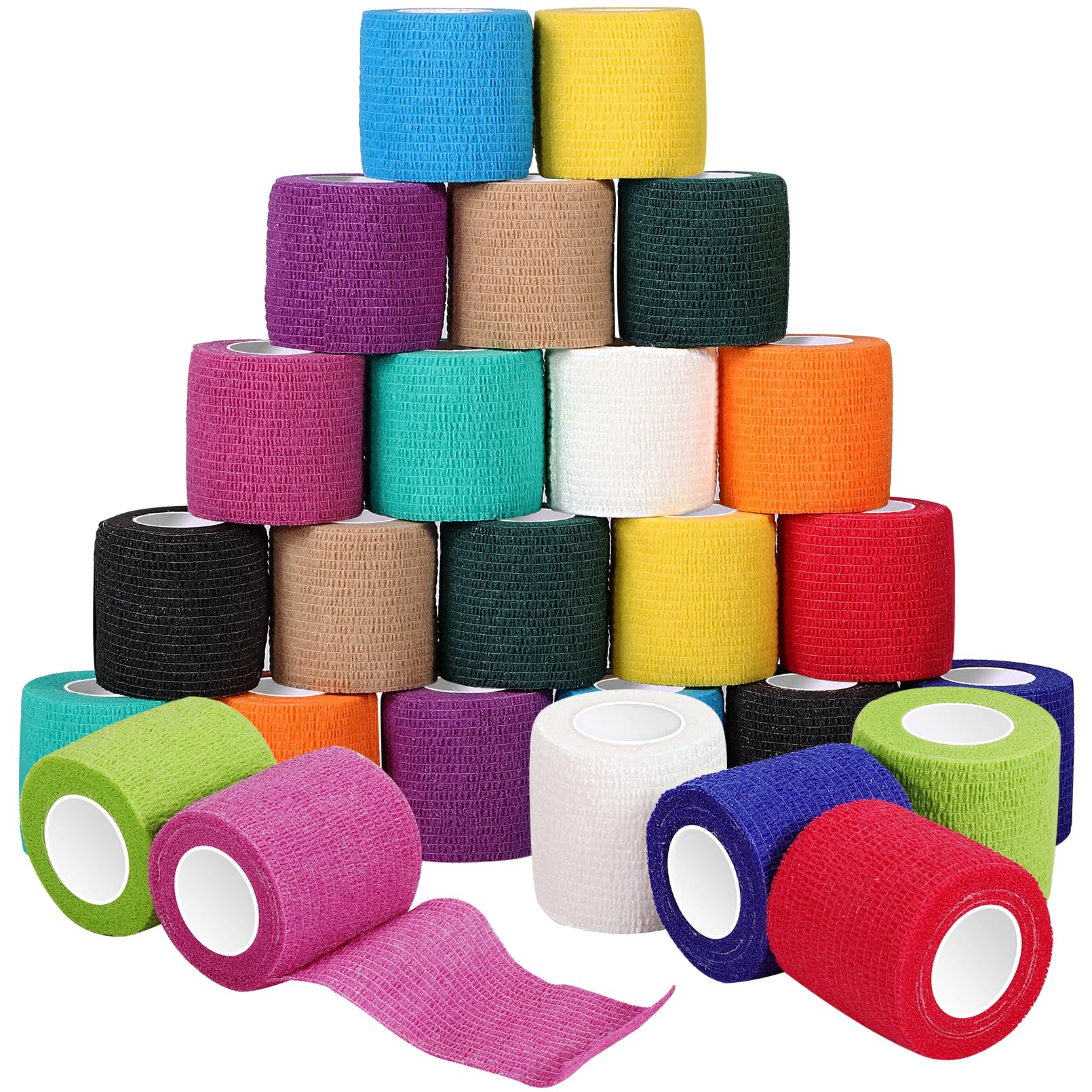 26 Pack Self Adhesive Bandage Wrap,2” x 5 Yards Breathable Self Adherent Wrap,Athletic Elastic Cohesive Bandage Wrap,Non Woven Vet Wrap for First Aid,Sports,Wrist,Ankle(Rainbow Color)