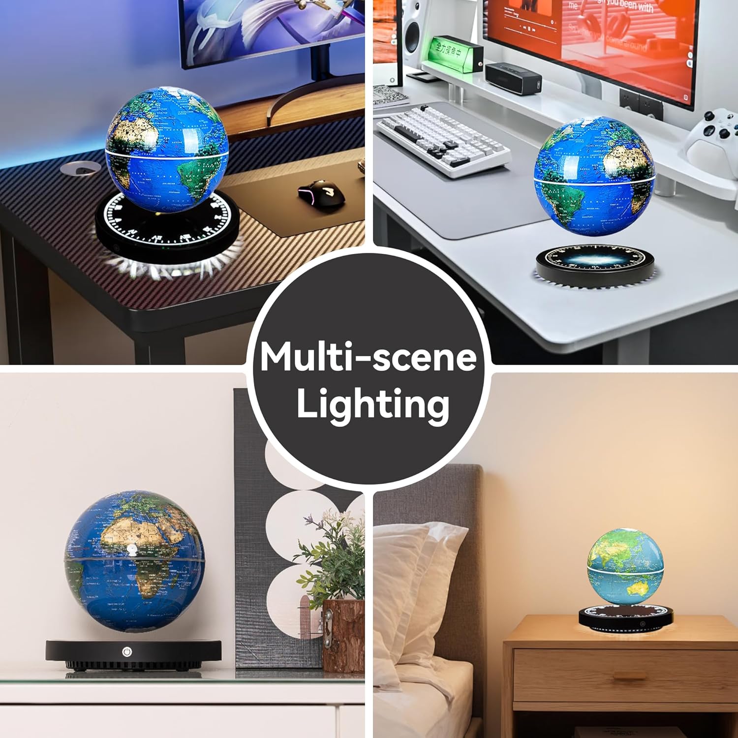 Floating Globe,Magnetic Levitating Globe with LED Multi-Color Lights,360°Rotating World Map Globes with Touch Control for Home Office Desk Decor,Birthday Gift