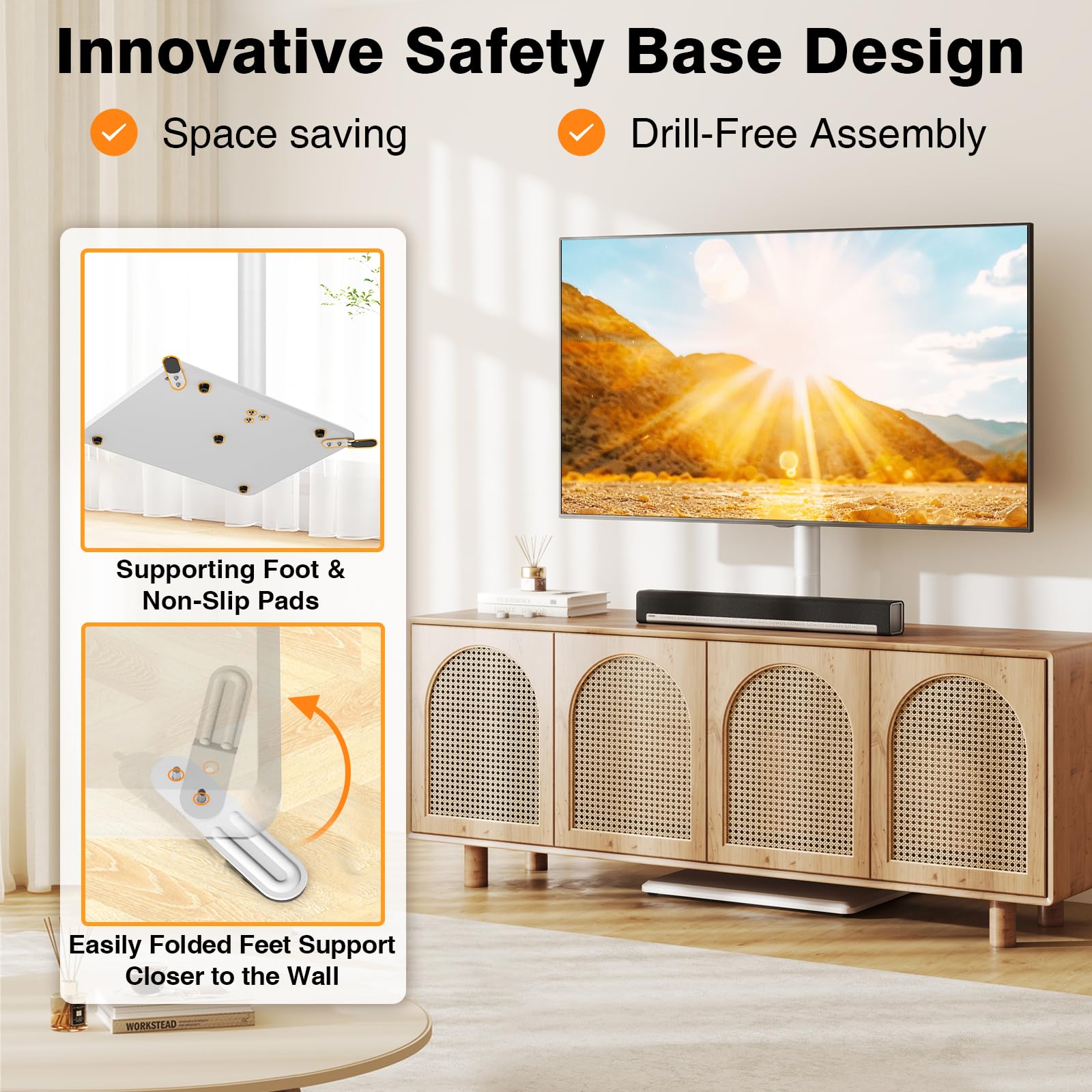 TVON Universal Floor TV Stand with Mount for Most 32-65 Inch TVs up to 88lbs, He — product photo