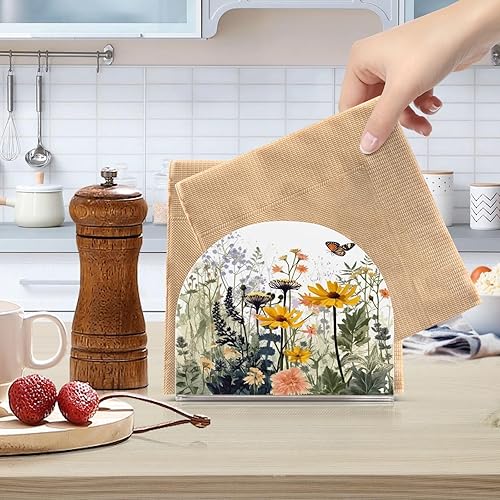 Miniatura 6 de Napkin Holder Wildflowers and Butterfly Napkin Holders for Tables, Clear Acrylic Napkin Holders Cocktail Napkin Holder for Kitchen Restaurant Bar
