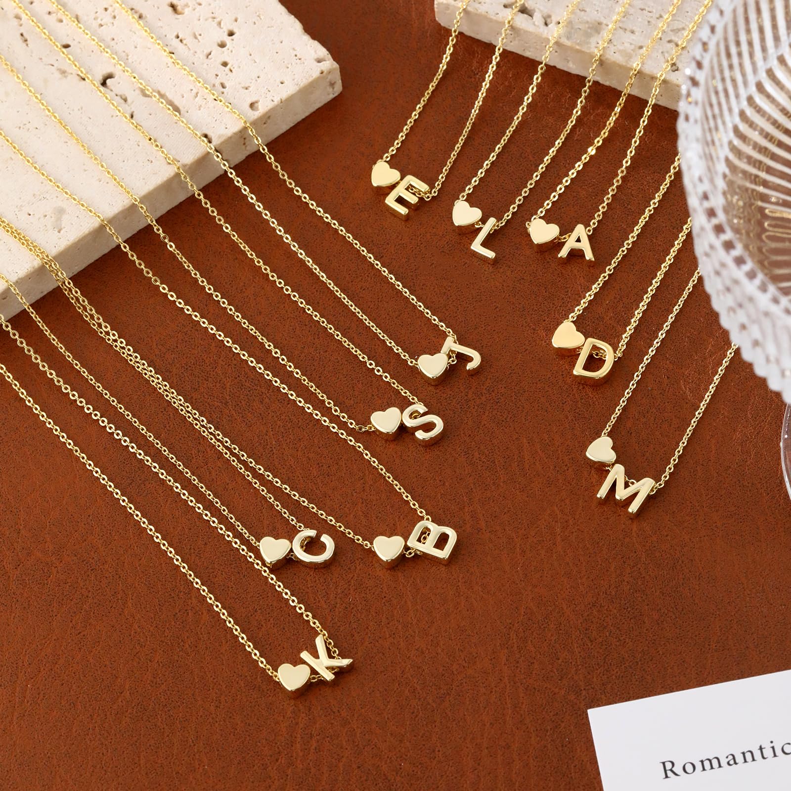 Gold Herz anfängliche Halsketten für Frauen zierlich 14K Real Gold Plated Heart Initiale AZ Anhänger Halskette Trendy winzig