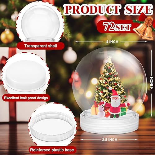 Miniatura 2 de Sliner 72 globos de nieve de Navidad de 4 pulgadas, globos de nieve de plástico rellenables a granel con tapa de rosca, globo de nieve vacío para