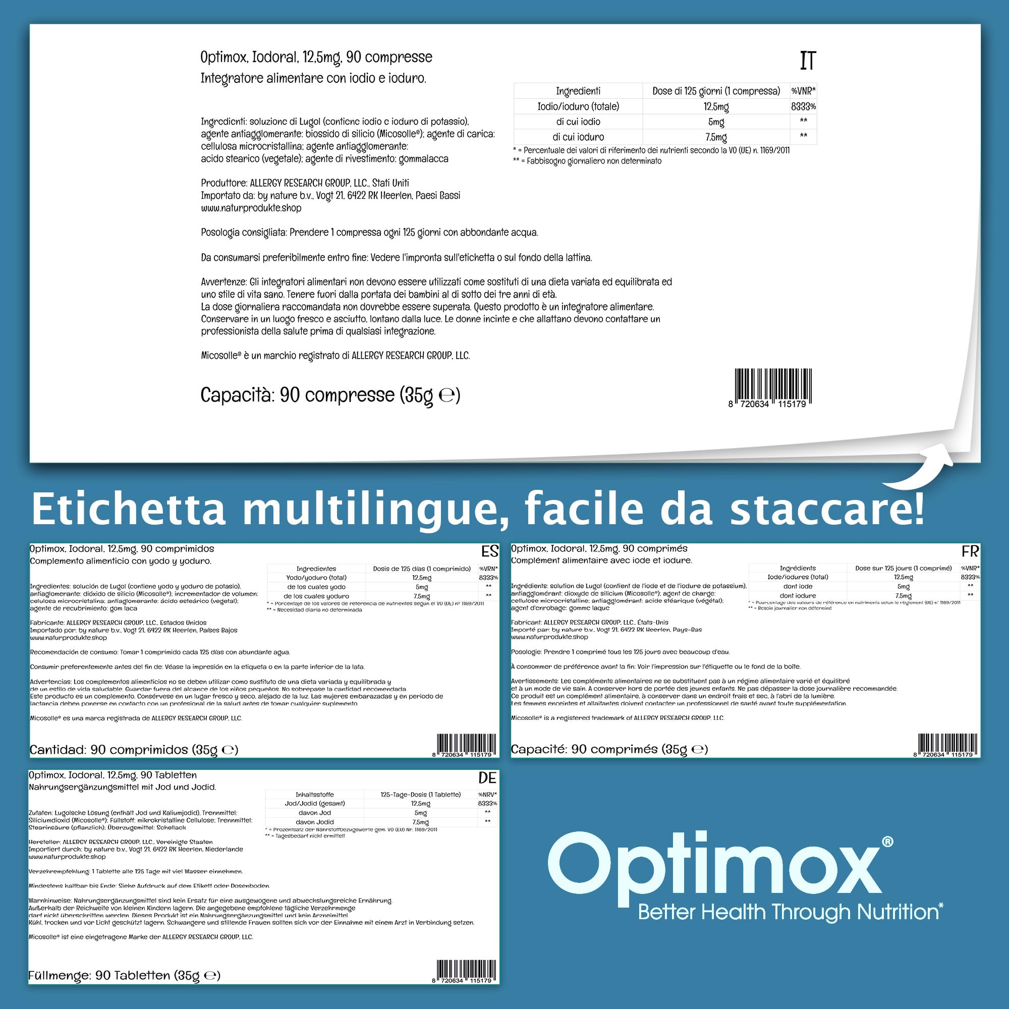 Optimox, Iodoral 12,5mg, con Iodio e Ioduro di Potassio, Depot, 90 Compresse vegane, Testate in Laboratorio, Vegetariane, Senza Glutine, Senza Soia, non OGM