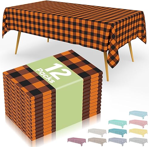 Miniatura 15 de Smiry Paquete de 8 manteles desechables a cuadros, mantel de plástico impermeable de 54 x 108 pulgadas, manteles rectangulares a cuadros caqui y