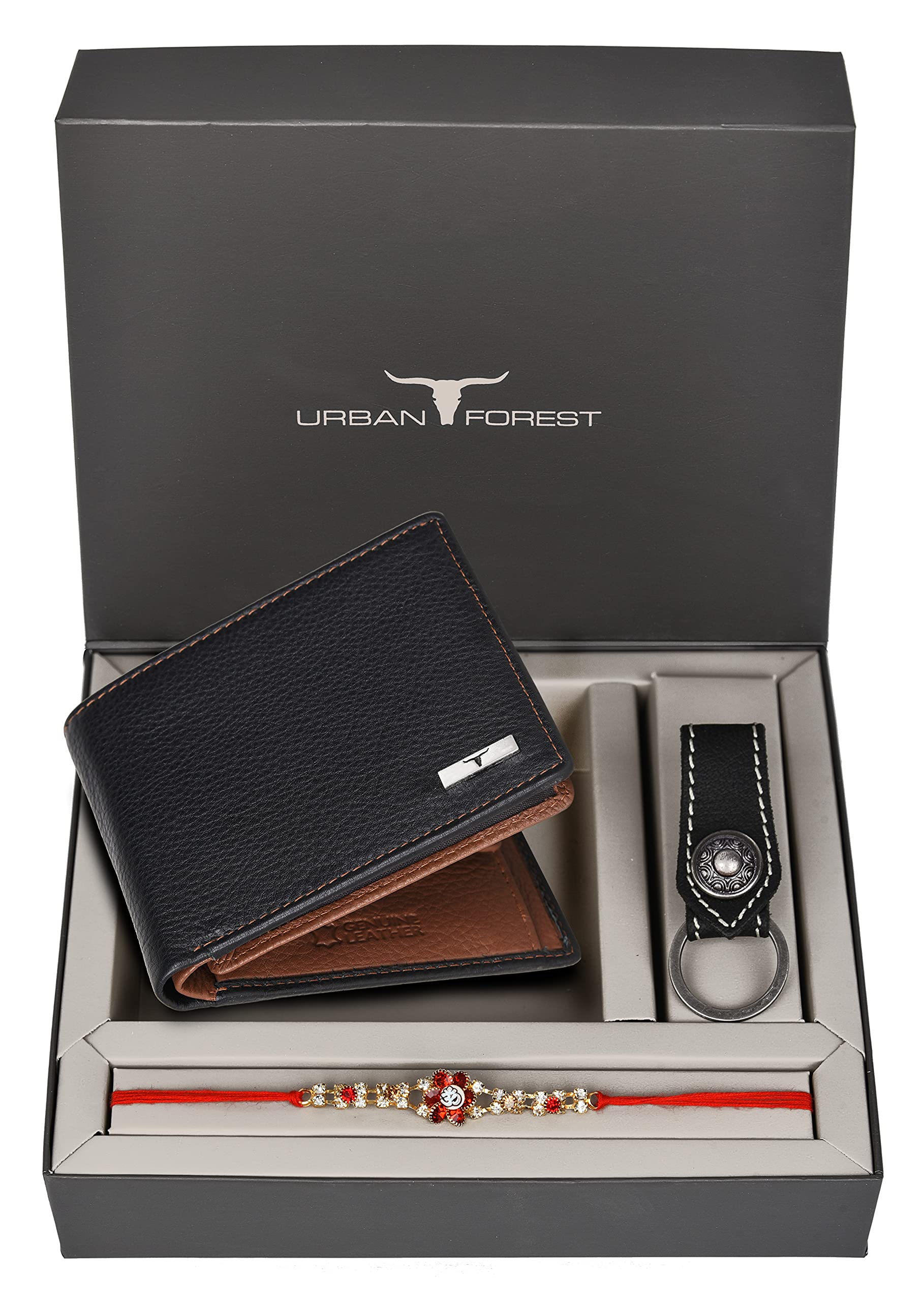 Rakhi Gift Hamper for Brother - Black/Redwood Men's Leather Wallet, Black Keyring and Rakhi Combo Gift Set for Brother - 4563-image-42