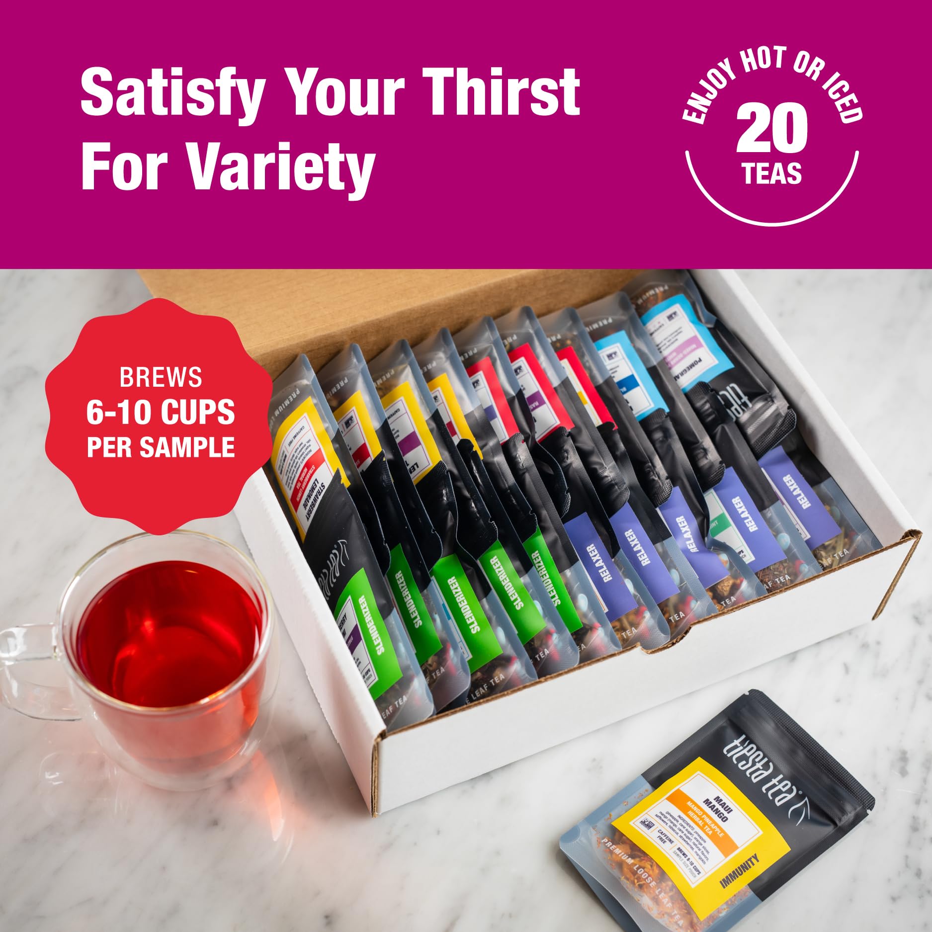 Tiesta Tea Discovery zestaw do próbkowania herbaty, 20 sypkich mieszanek do herbaty, do 200 filiżanek, wysoka do braku kofeiny, herbata Hot & Iced Tea, luźne liście herbaty sorety Pack z zieloną