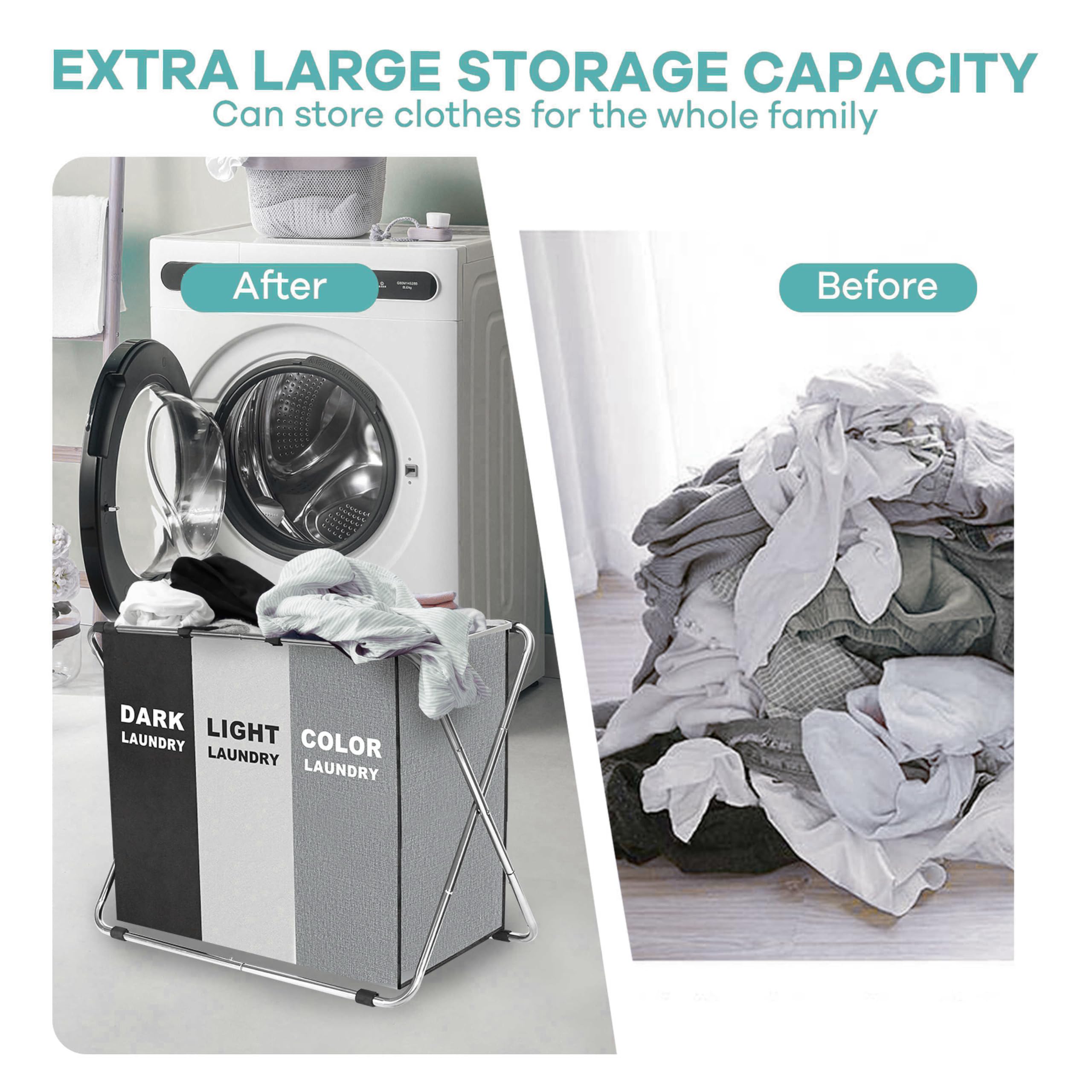 Panier à linge pliable de 160 l avec couvercle, panier à linge pliable extra large avec
