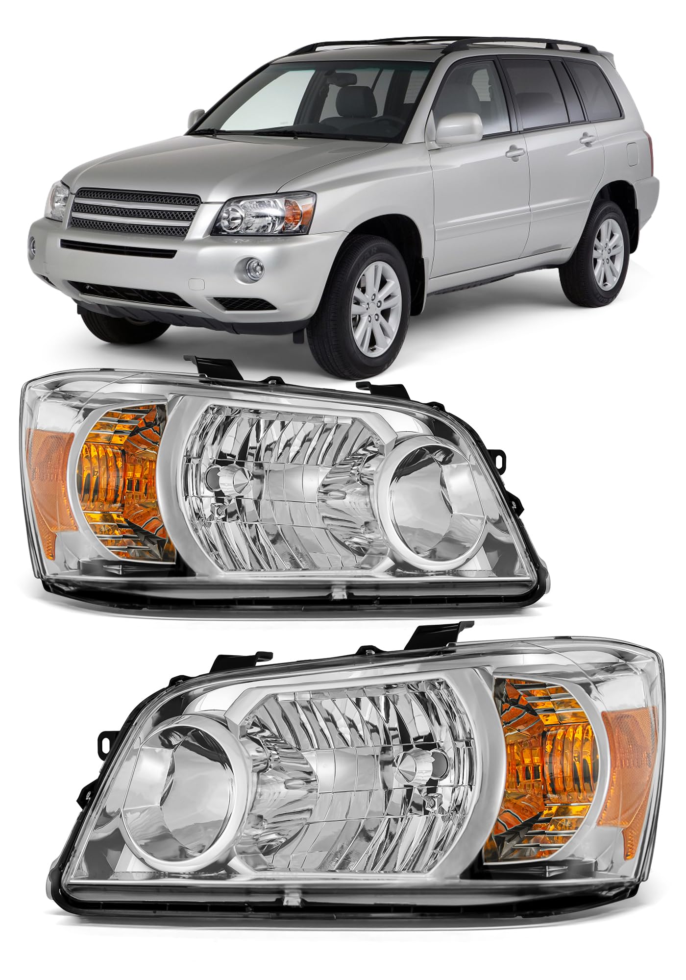 for toyota 04 05 06 07 highlander headlight assembly fit sport utility amber reflector to change passenger and driver side(w/o bulbs)