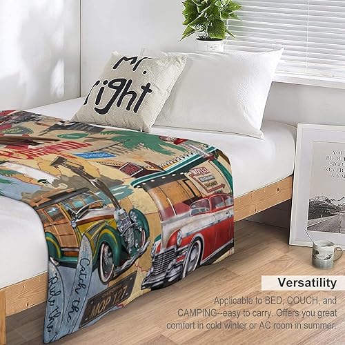 Miniatura 4 de Manta clásica retro para automóvil, diseño clásico de automóvil clásico americano, diseño de motocicleta, manta de franela súper suave para cama y