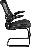 Vista 6 de EMMA + OLIVER Silla de recepción lateral con base de trineo de malla negra con asiento LeatherSoft y brazos abatibles