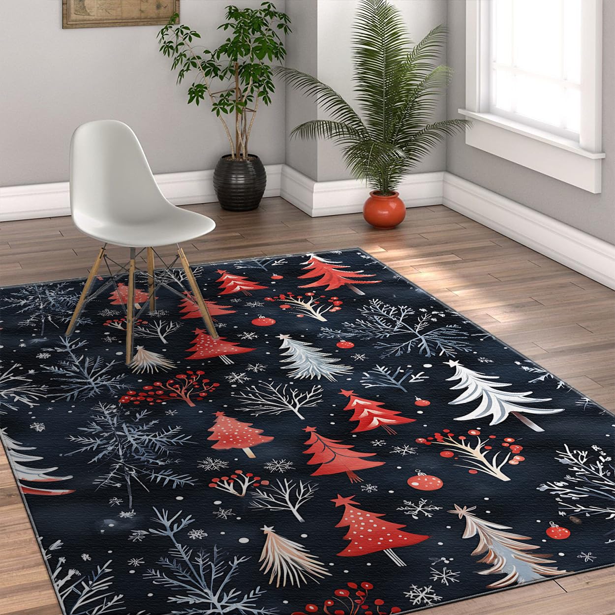 Tapis sapin Noël 90x150cm rustique lavable et antidérapant à poils bas