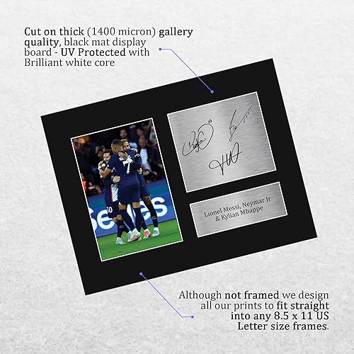 Miniatura 3 de HWC Trading Lionel Messi, Neymar Jr y Kylian Mbappe PSG Gifts - Imagen impresa con autógrafo firmado para fanáticos y partidarios del fútbol, tamaño
