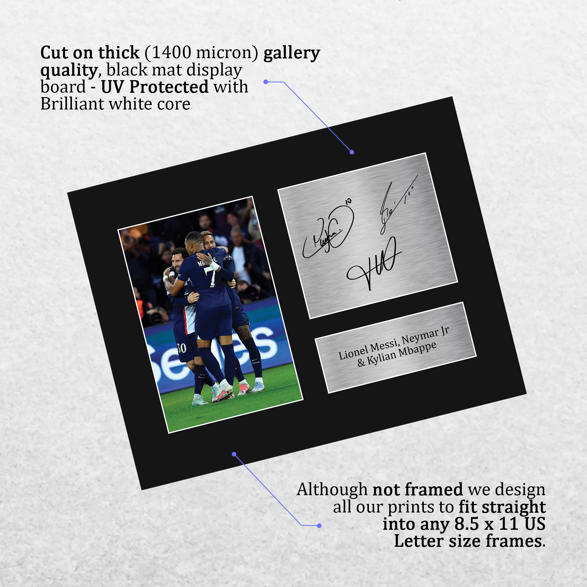 HWC Trading Lionel Messi, Neymar Jr & Kylian Mbappe Paris Blue and Reds Gifts Printed Signed Autograph Picture for Football Fans and Supporters - US Letter Size