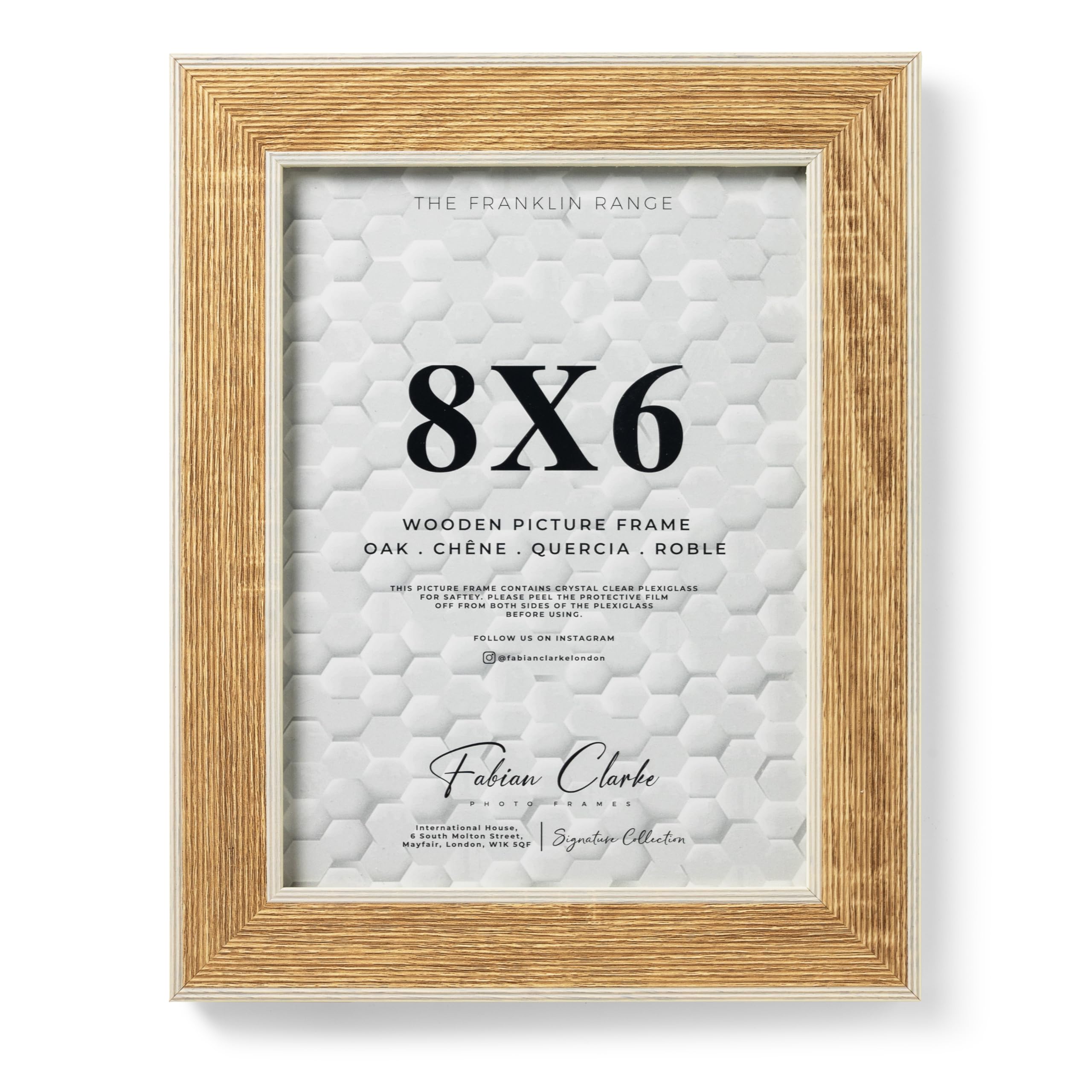 Fabian Clarke London Oak 8X6 Photo Frame With White Washed Trim, 8X6 Picture Frame Wooden Photo Frame For Home, Office Or Gift Display Scandinavian Style