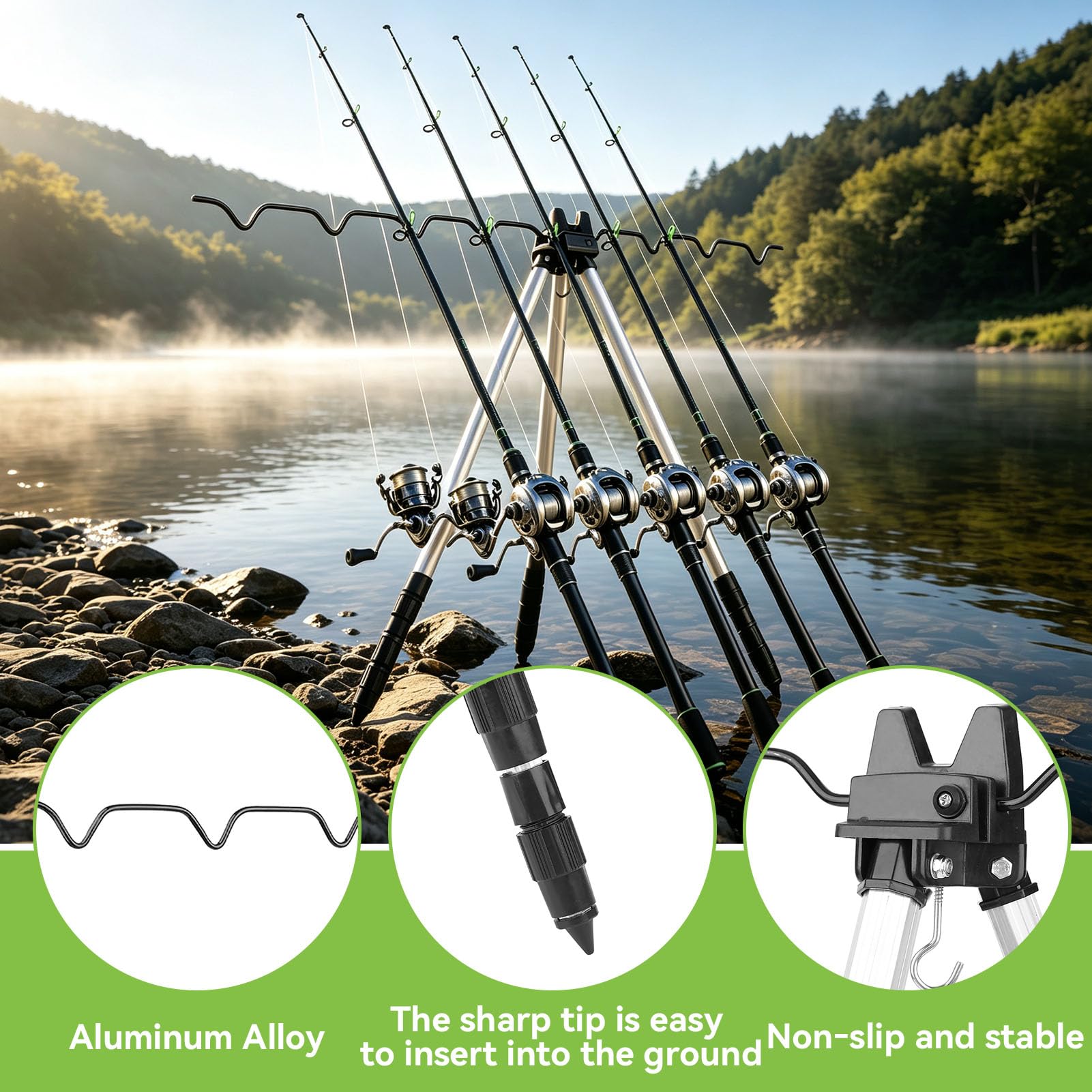 Rod Holders for Bank Fishing, Aluminum Alloy Fishing Rod Holder Ground Multifunctional Rod Tripod Fishing Support Stand : Sports & Outdoors