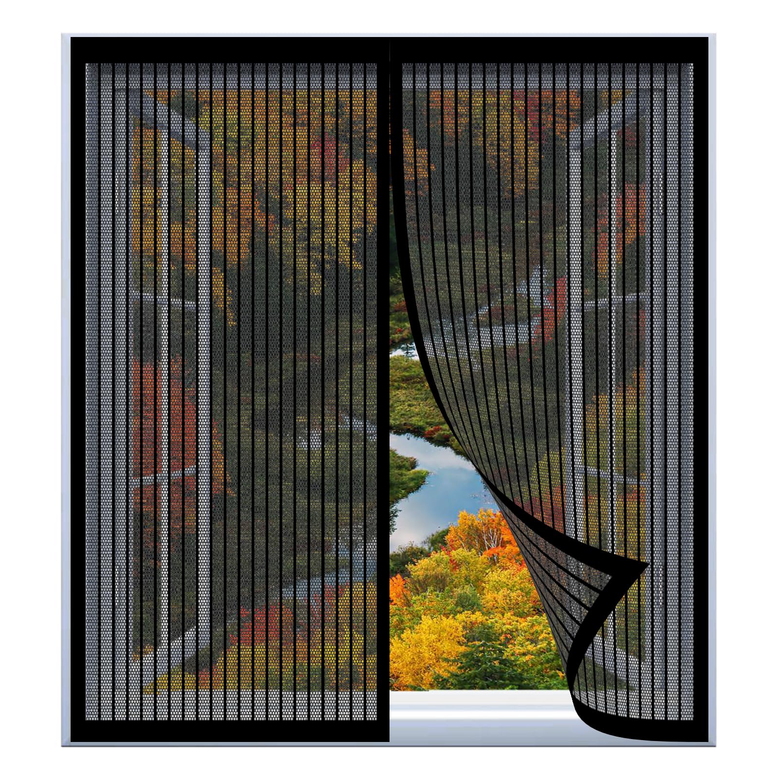 Magnetic Screen Door 105 x 117 cm Easy Installation No Drilling Or Screwing Reinforced Mesh Curtain Entry Door Mesh for Windows Nets to Keep Bugs Out, Black