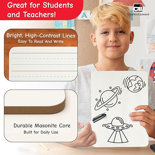 Miniatura 4 de Charles Leonard 35120 - Pizarra de borrado en seco, suministros escolares de mini lapboard, juego de 12 pizarras blancas borrables en seco de dos