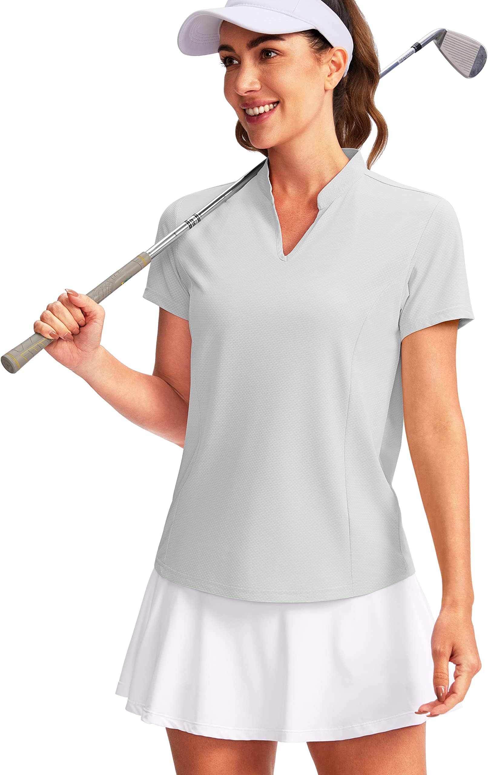 Women's Golf Polo Shirt V-Neck Short Sleeve Collarless Quick Dry Tennis Running T Shirt Golf Tops for Women