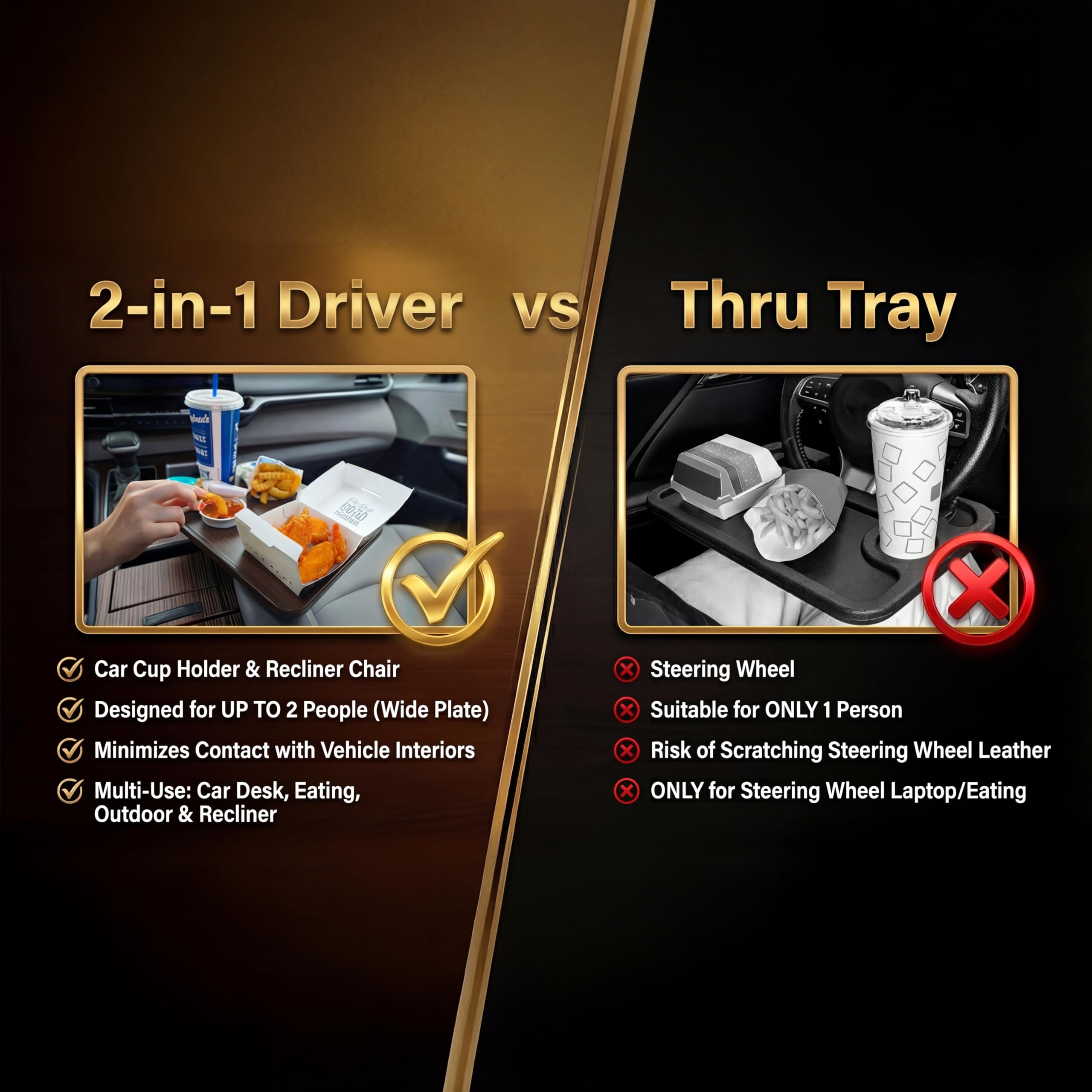 360 Rotating Wood Car Tray Adjustable Car Desk Car Table Tray Cup Holder Table Fits Any Vehicle Portable — view 4