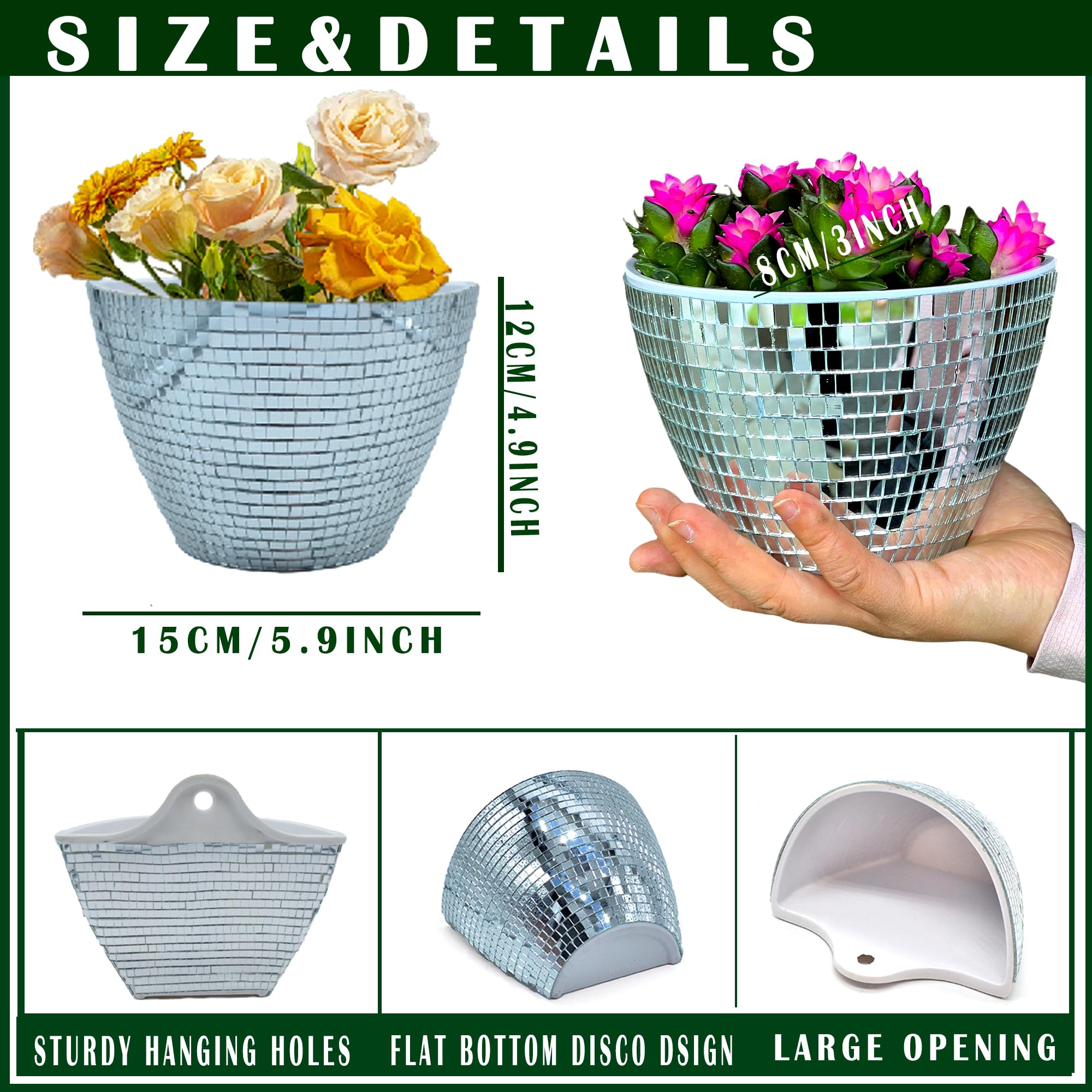 10 PCS Disco Wall Planters,Disco Wall Vase,Disco Plant Hanger,Disco Wall Flower Pot,Plastic Modern Hydroponic Hanging Wall Planters Vertical System for Indoor Living Plant, Garden,Silver,4.7*5.9IN