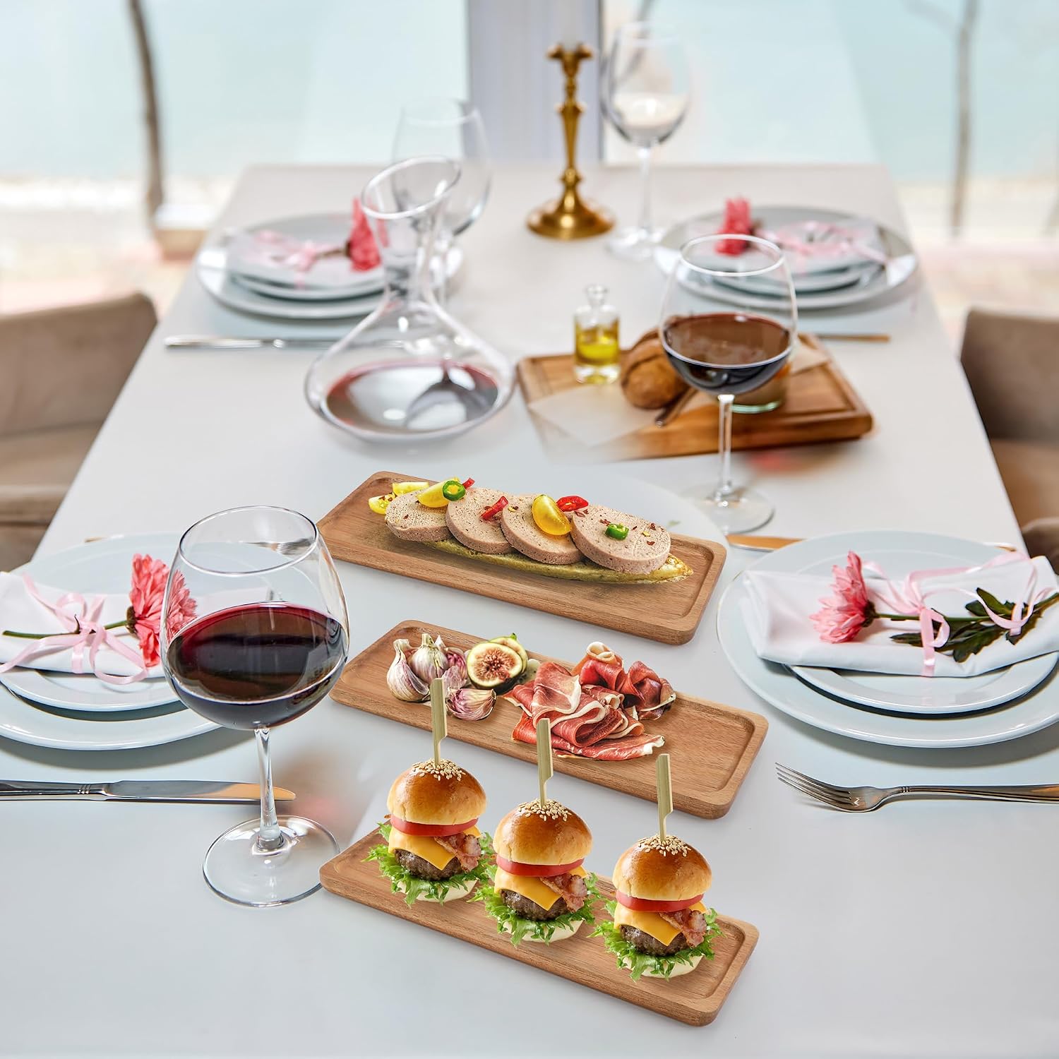 Set of 4 Acacia Wooden Serving Platters, 11 x 4 Inch