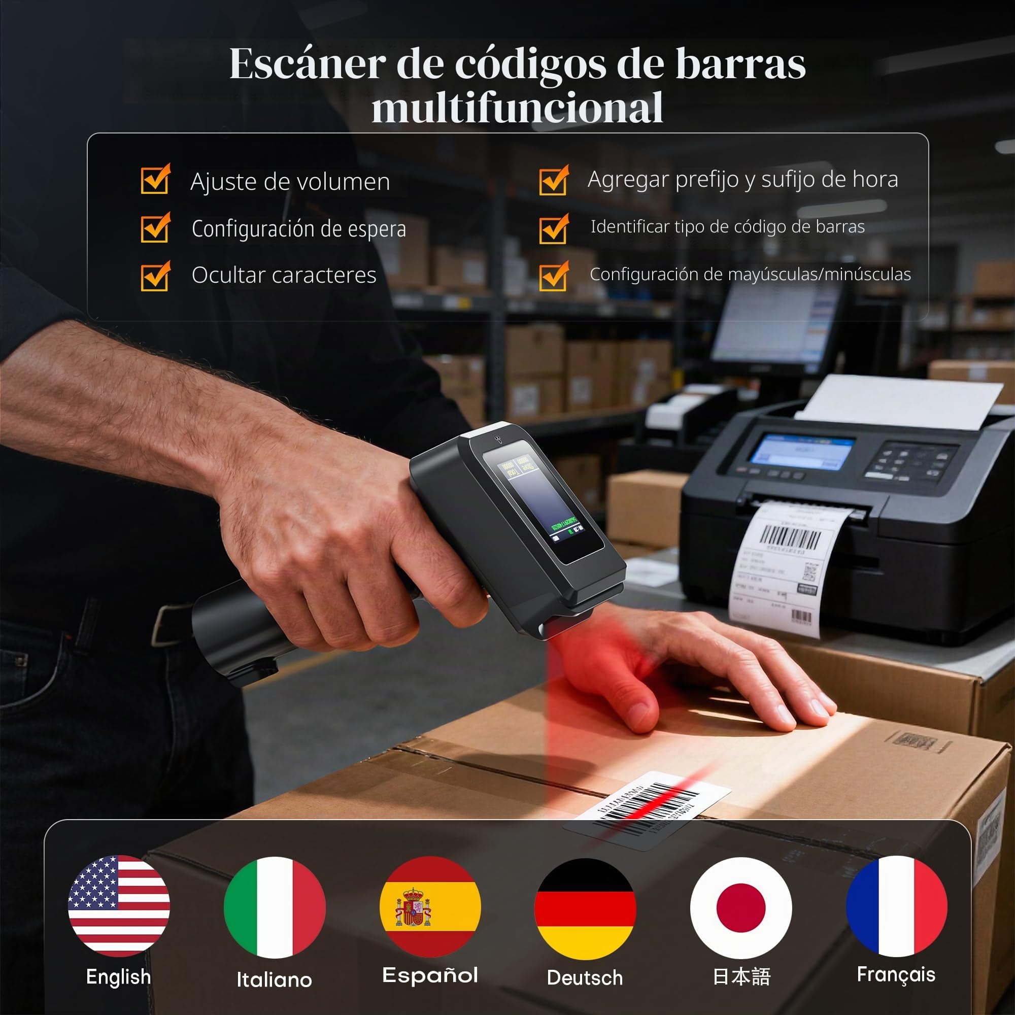 Tera Lector de Codigos de Barras Inalambrico Inventario 1D 2D con Pantalla Escaner de Codigo de Barras Bluetooth con Receptor Inalambrico Base del Cargador y Cable USB Compatible de Windows, Android