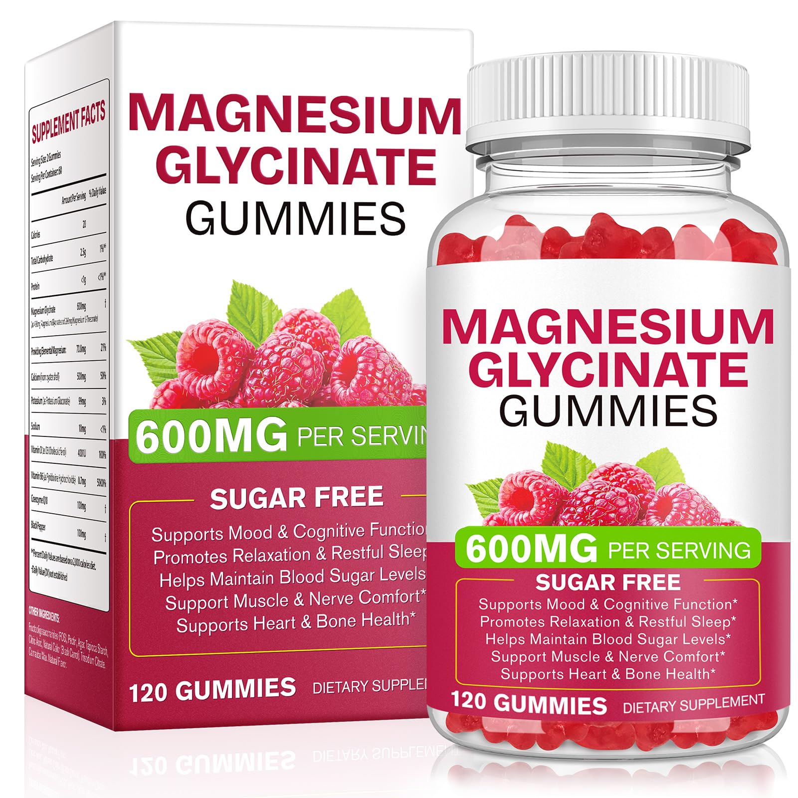Magnesium Glycinate Gummies – 120 Gummies, Magnesium Food Supplement, Sugar-Free, Gluten Free, Daily Mineral Support