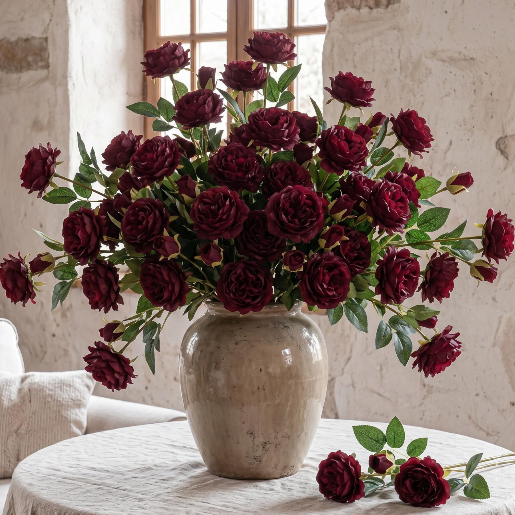 Photo 1 of Thiccywoov 36 Bundles Artificial Peony Flowers, 24" Length, Dark Red