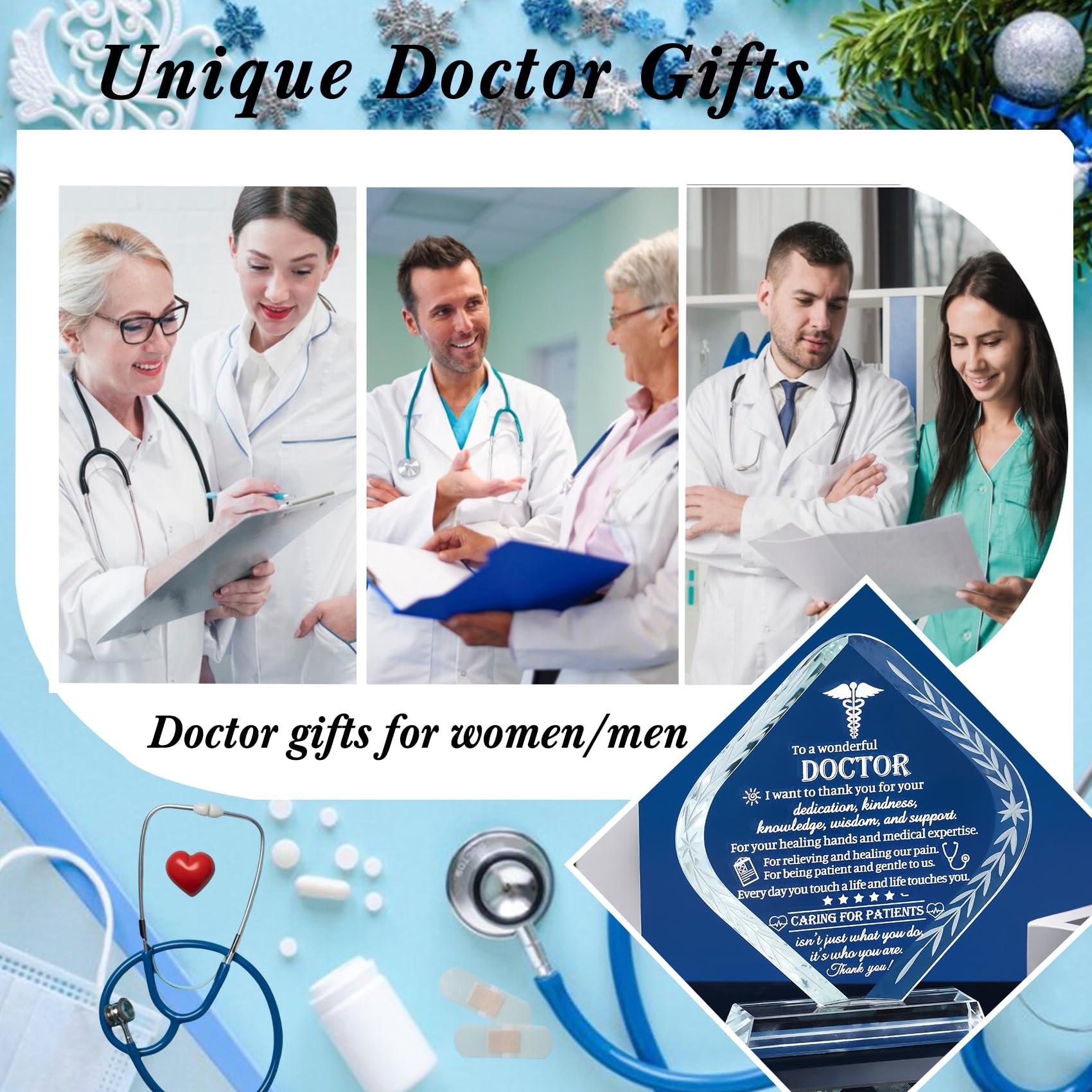 Movdyka Doctor Appreciation Gifts for Men Women Engraved Crystal Plaque Keepsakes Doctor Thank You Gift for Him Her Doctors Day Present Christmas Thanksgiving Birthday Retirement Best Dr. Decor
