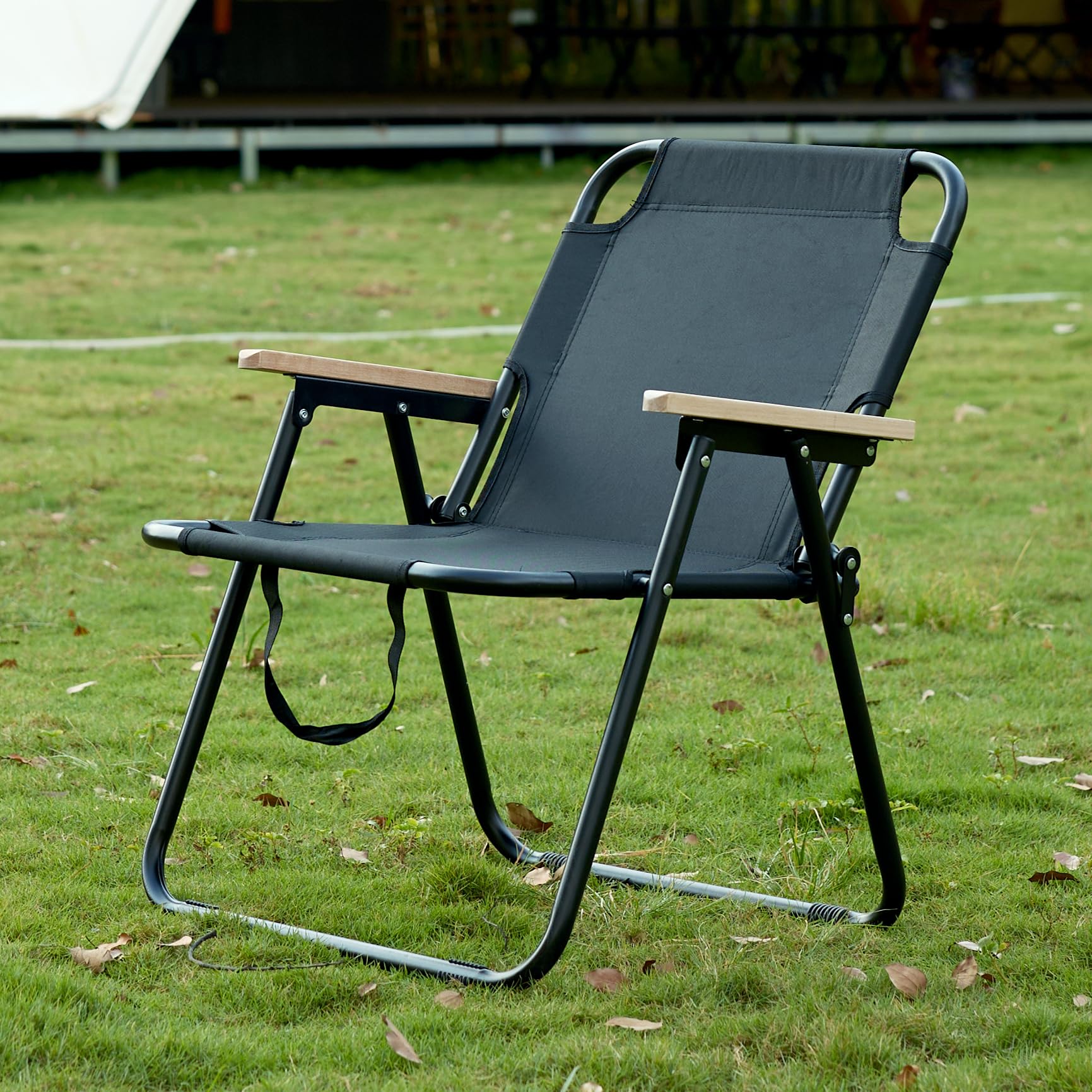 Chaise Camping Pliante Confortable, Chaise de Camping Pliable 200kg, Fauteuil Pliant Portable avec Accoudoirs, Fauteuil de Peche Chaises de Plage, pour Jardin Exterieur Terrasse Pique, Noir