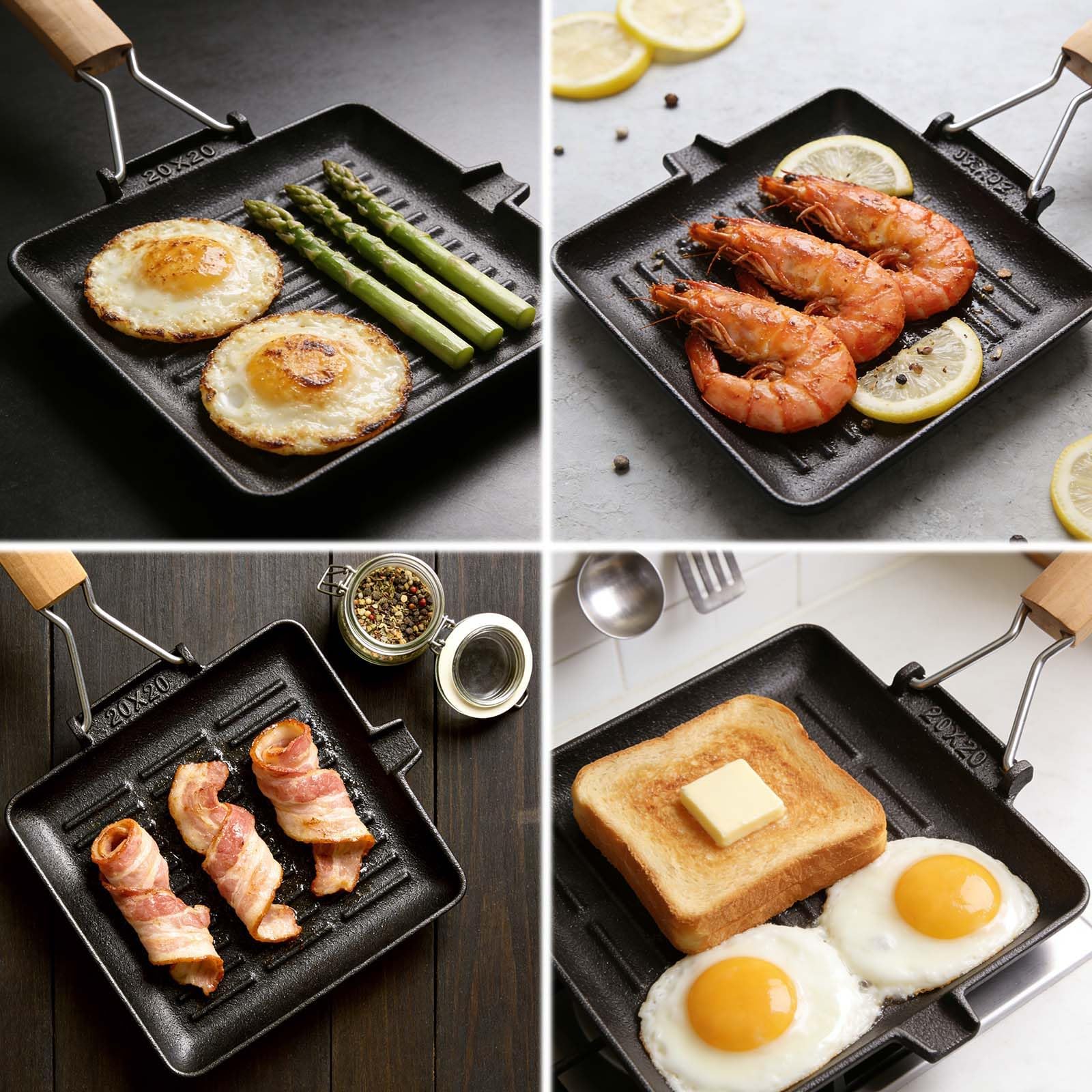 Sartén plegable de hierro fundido, 20 x 20 cm, Parrilla de inducción antiadherente, Parrilla de hierro fundido, Sartén parrilla de aluminio fundido, apto para cocinas de inducción, fácil de limpiar — view 5