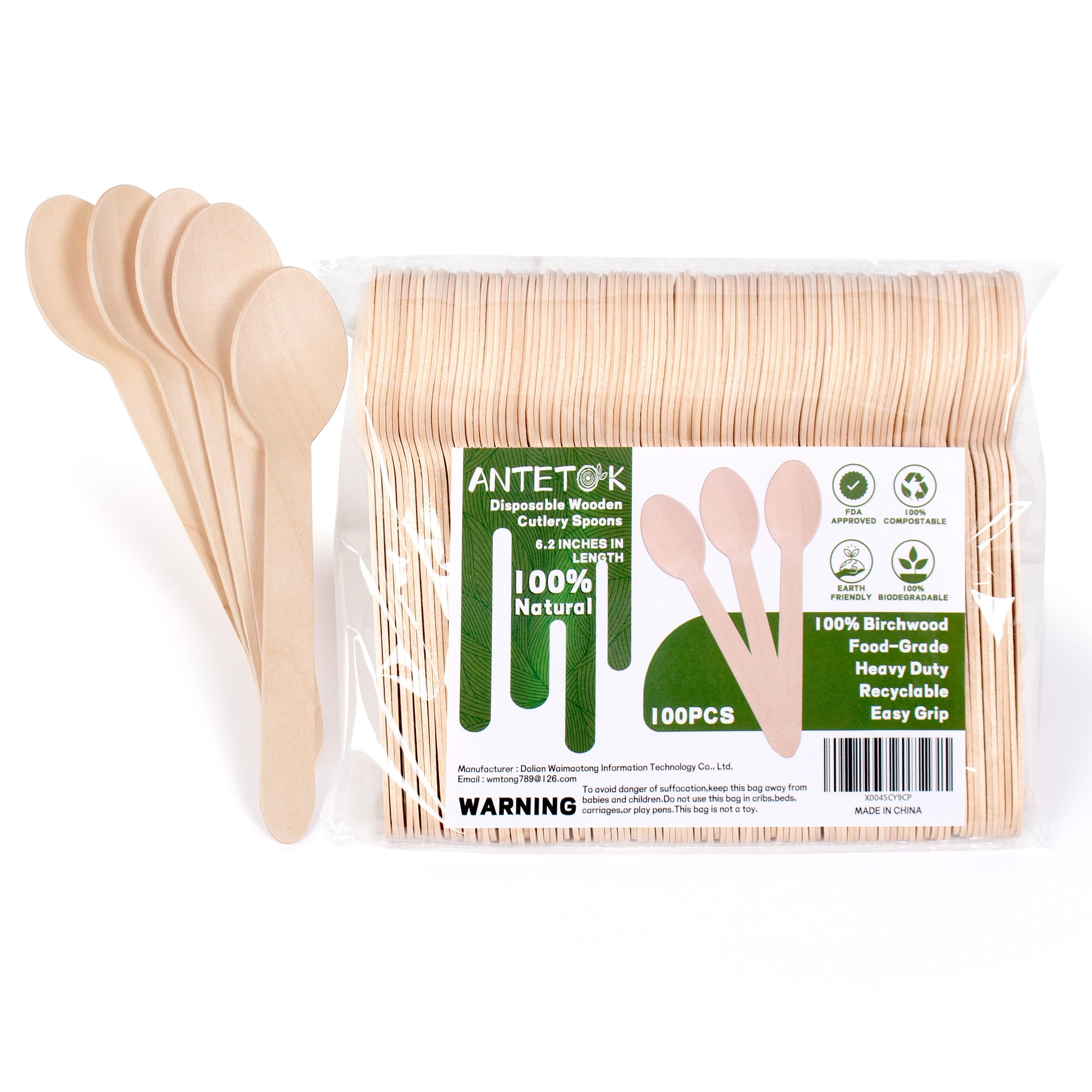 Amazon.com: ANTETOK Disposable Wooden Cutlery Spoons - 100 Pack