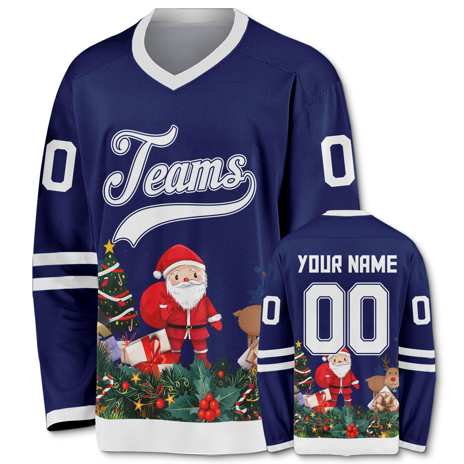 Customized Hockey Jersey Christmas Jersey Santa Claus Customizable Printed Stitched Name Number Hockey Jersey Gift