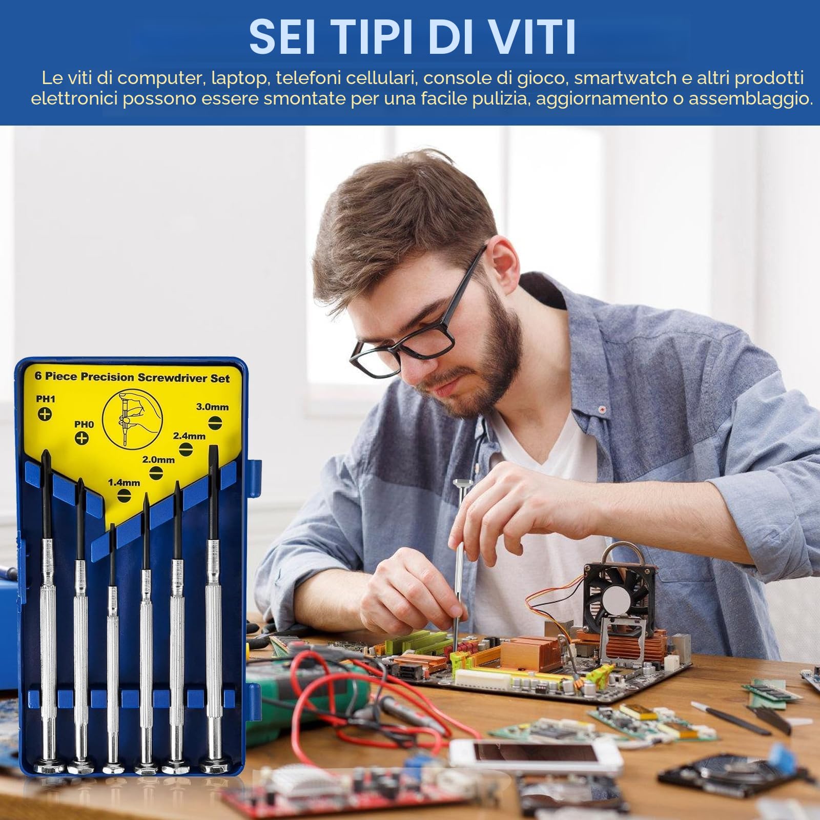 Set di Cacciavite per Occhiali 6 in 1,Set di Cacciaviti Orologiaio, Set Cacciaviti Precisione, Adatto per La Riparazione di Strumenti di Precisione,Come Orologi e Occhiali.
