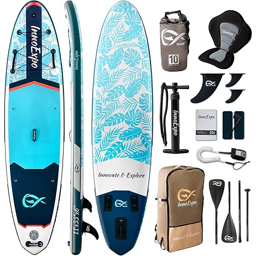 InnoExpo 11' Inflatable Stand Up Paddle Boards with Premium Accessories, Wide Stable SUP Paddle Board Design, Non-Slip Comfort Deck for Youth & Adults