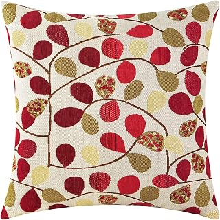 CaliTime Cushion Cover Throw Pillow Case Shell for Bench Sofa Home, Luxury Chenille Cute Leaves Both Sides, 45cm x 45cm, Ecru Red