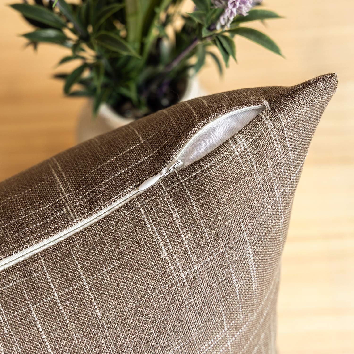 Phantoscope Throw Pillow Cover Soft Textured Lined Burlap Cushion Covers Pillowcase for Home Decor Car Sofa Couch Pack of 2 Light Coffee 18 x 18 inches 45 x 45 cm
