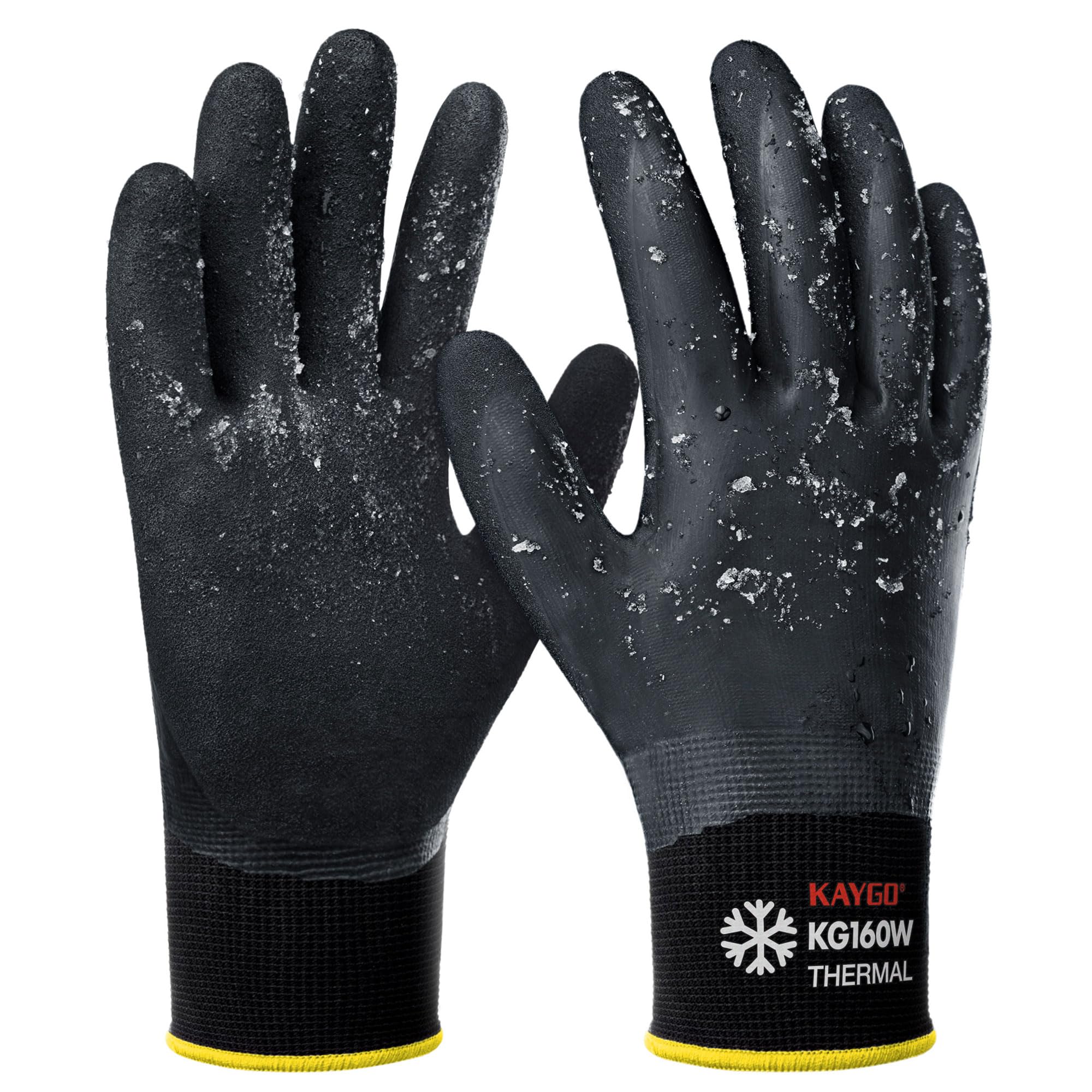 KAYGO Winter Waterproof Work Gloves for Men and Women, Thermal Insulated Freezer Rubber Coated Gloves,Super Grip,XL, KG160