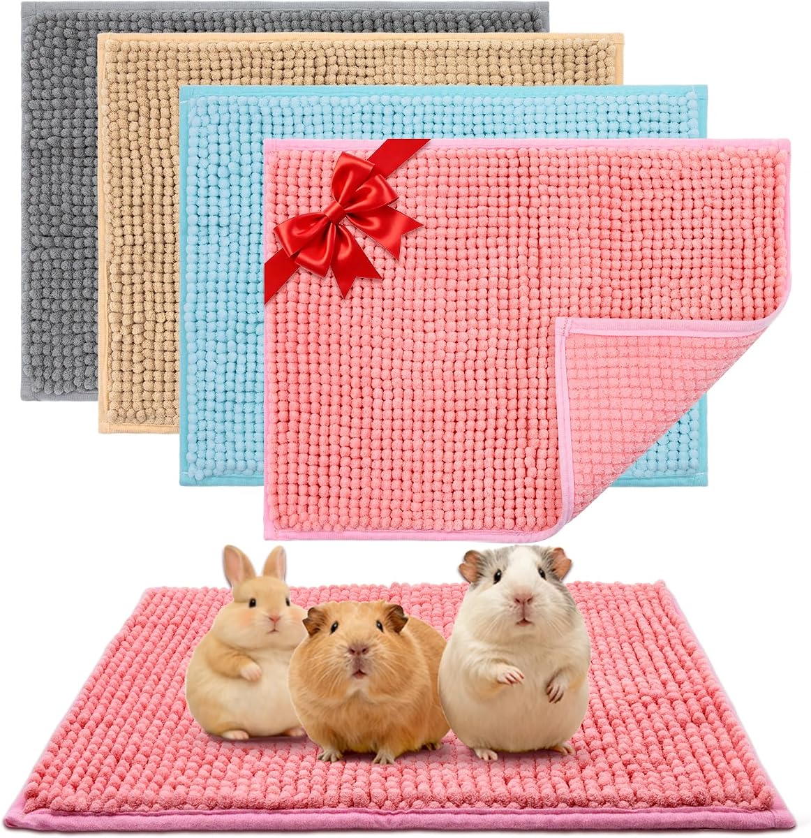Guinea Pig Cage Liner, 4 PCS Washable Guinea Pig Bedding Fleece Mat | Reusable Pee Pads Mat for Small Animals, Reusable Bunny Rabbit Cage Liner Hamster Chinchilla Cage Accessories 16x12 Inch
