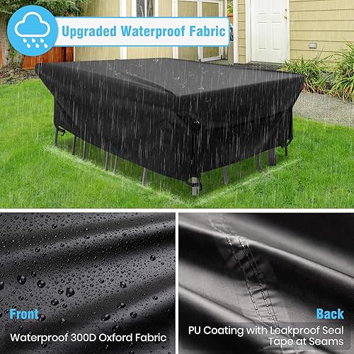 Miniatura 3 de Velway Funda para muebles de patio al aire libre, impermeable, rectangular, para mesa de patio, 98 pulgadas de largo x 78 pulgadas de ancho x 28