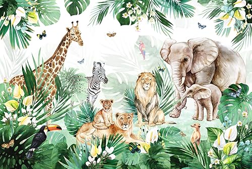 Miniatura 2 de Bormia Papel tapiz infantil con estampado de elefante, animales de la selva, león, cebra, tigre, para habitación de los niños, habitación del bebé
