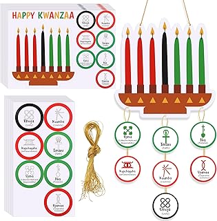 24 Sets Kwanzaa Crafts Make Your Own Candles Paper Kwanzaa Ornaments with Seven Principles Kinara Stickers African Heritage Christmas Kwanzaa Party Favors Art Sign for Family School Activity Supplies
