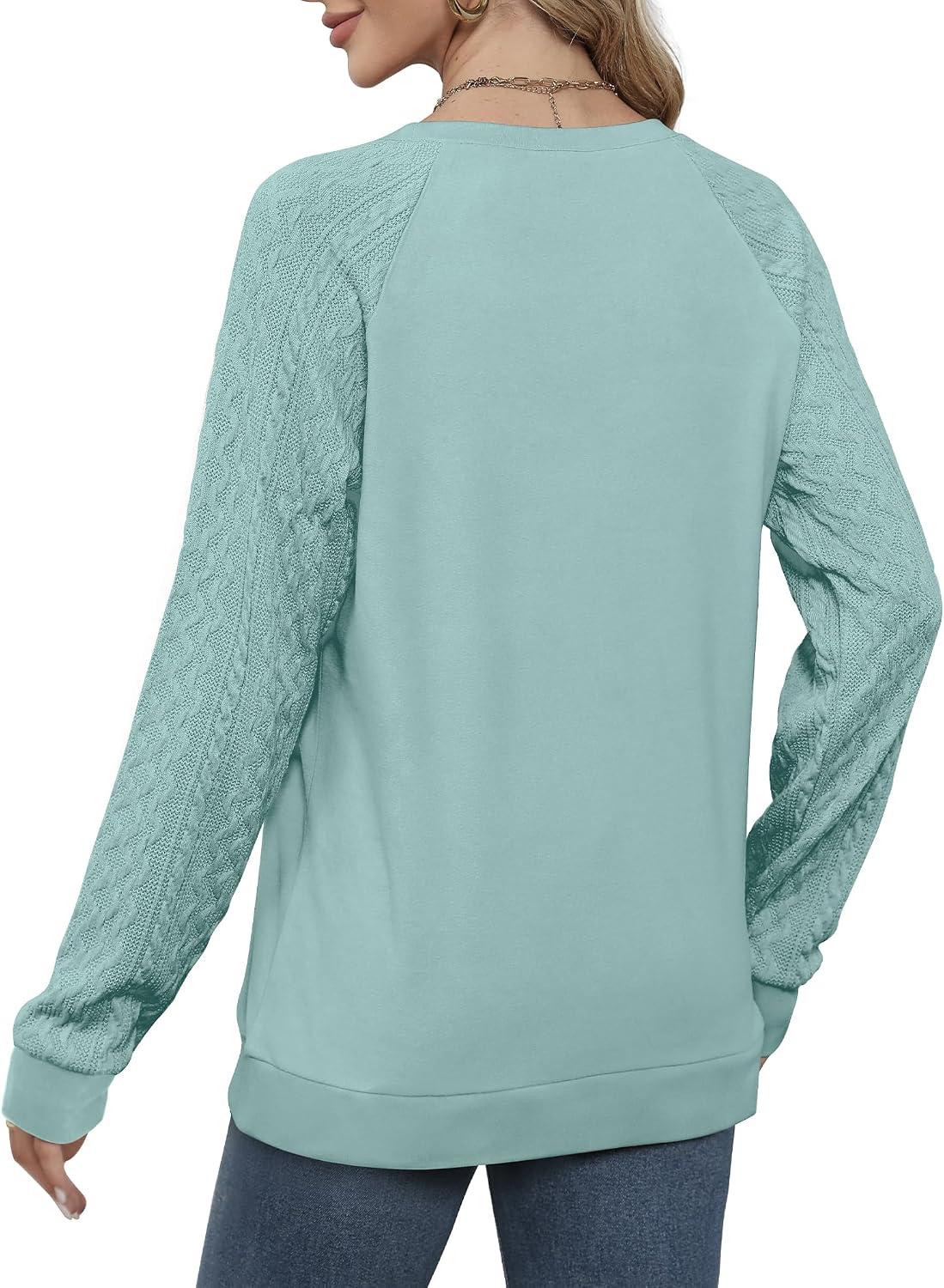  Sweatshirts for Women Crewneck Cable Knit Sleeve Sweaters Lightweight Fashion 2025 thumbnail