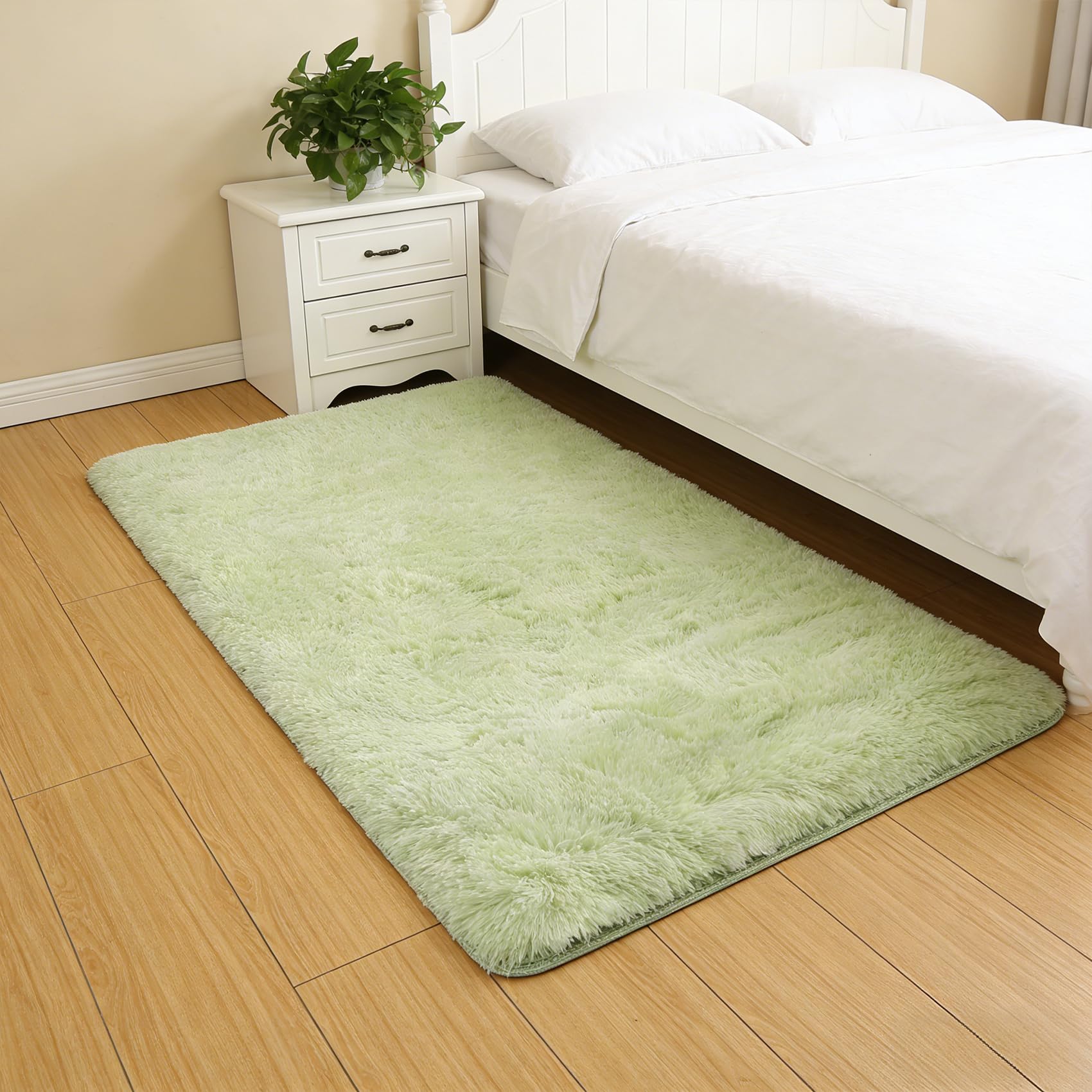 Tapis de salon vert clair 280x360 cm en polyester lavable pour grand canapé