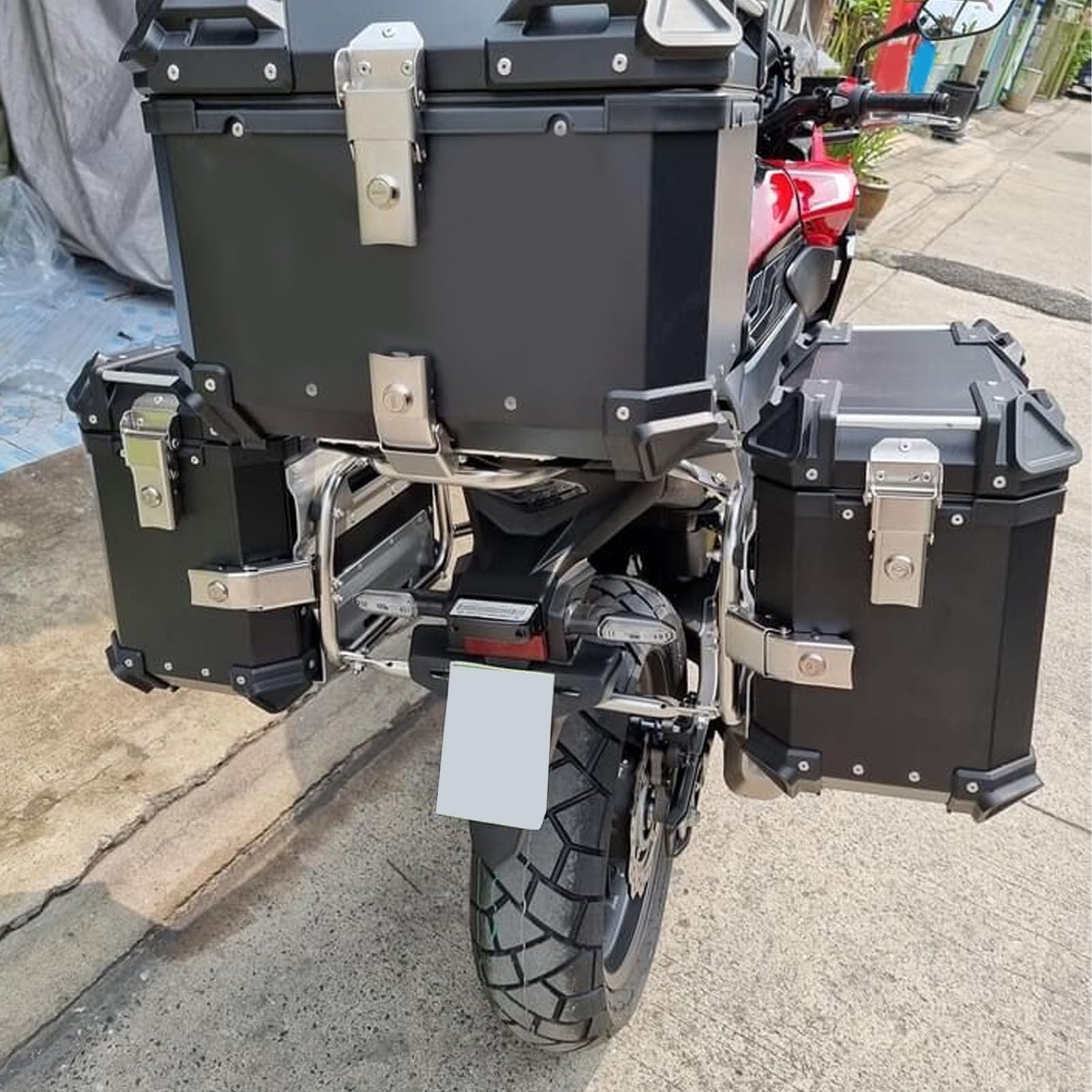 Keenso Kufer Boczny Motocykla Boczny Schowek na Motocykl ze Stopu Aluminium Twarda Torba Podsiodłowa 38 L z Podwójnym Zamkiem Wodoodporne Paski Odblaskowe dla Rowerzystów Turystycznych (BLACK)
