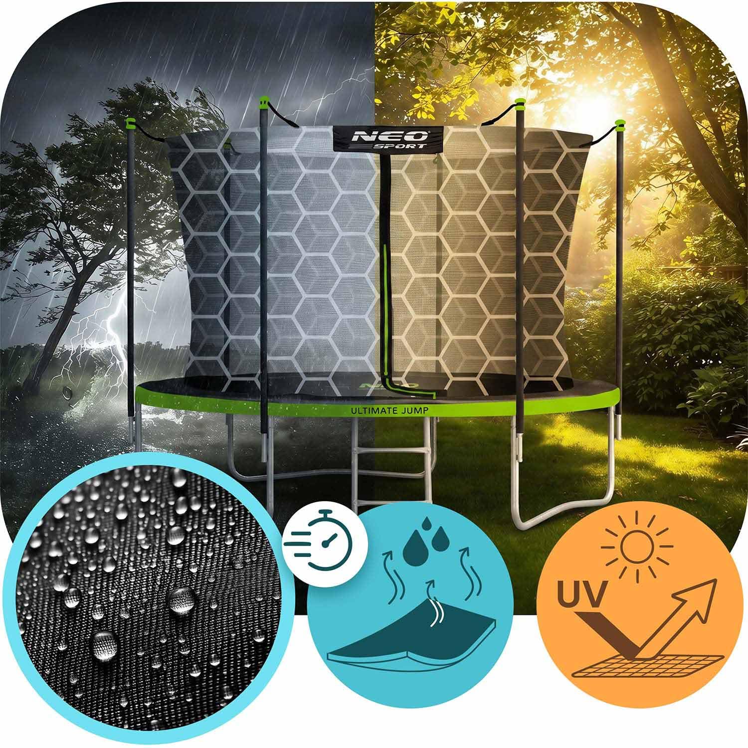 Neo-Sport Trampolina Ogrodowa Dla Dzieci Z Wewnętrzną Siatką Zabezpieczającą Drabinką 183 cm 6 ft Czarny Zielony