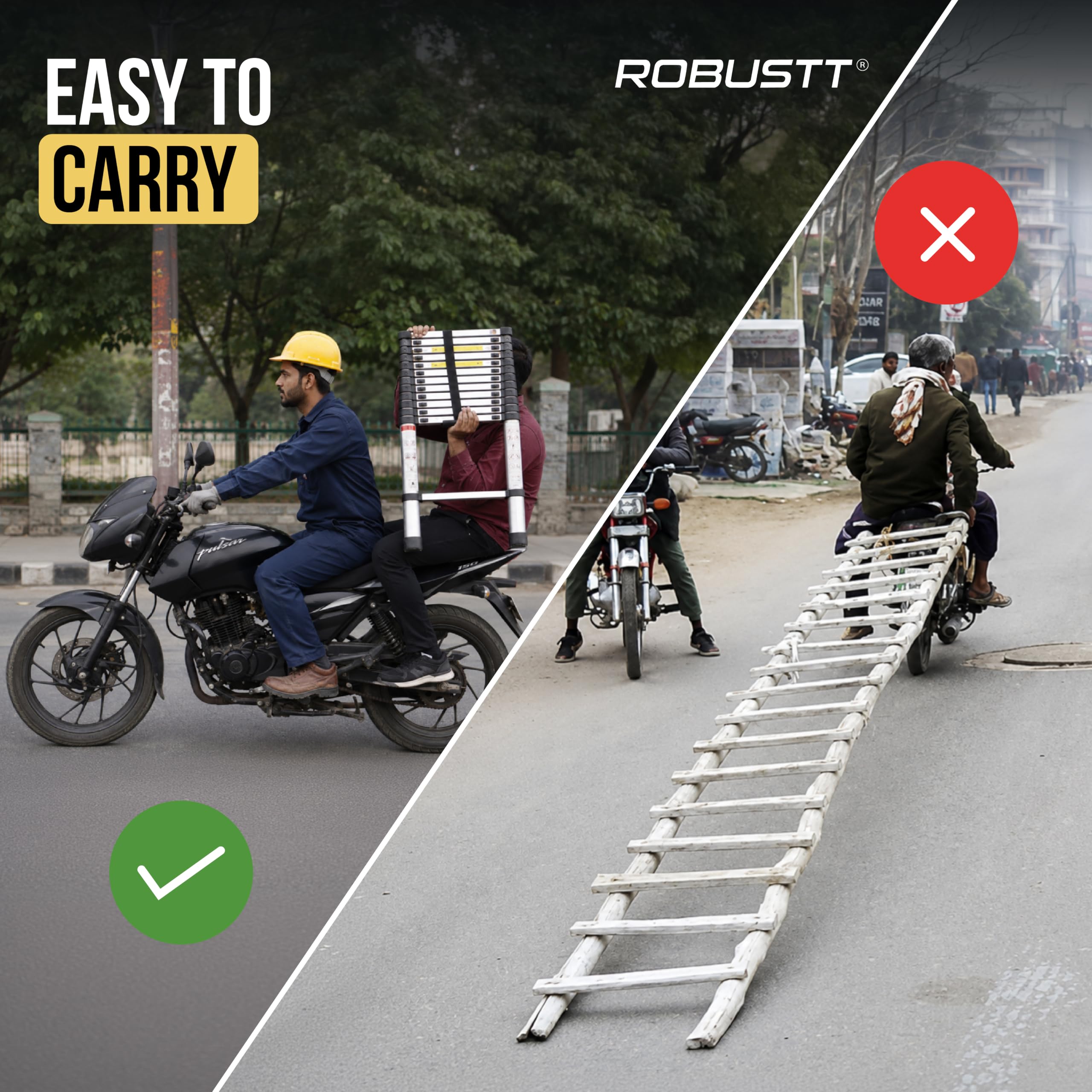 Robustt 12.5 FT / 380 Cm Telescopic Folding Ladder | 150 kg Load Capacity| Locking Steps| Collapsible | Portable Ladder for Home, Construction and Outdoor use | 2 Years Warranty — Amazon image 10